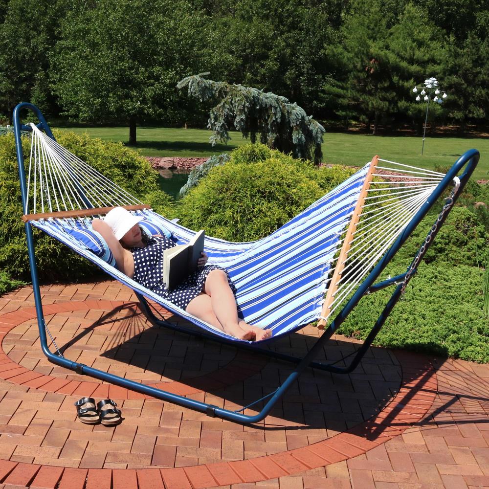 Catalina Beach Blue Quilted Hammock with Steel Stand