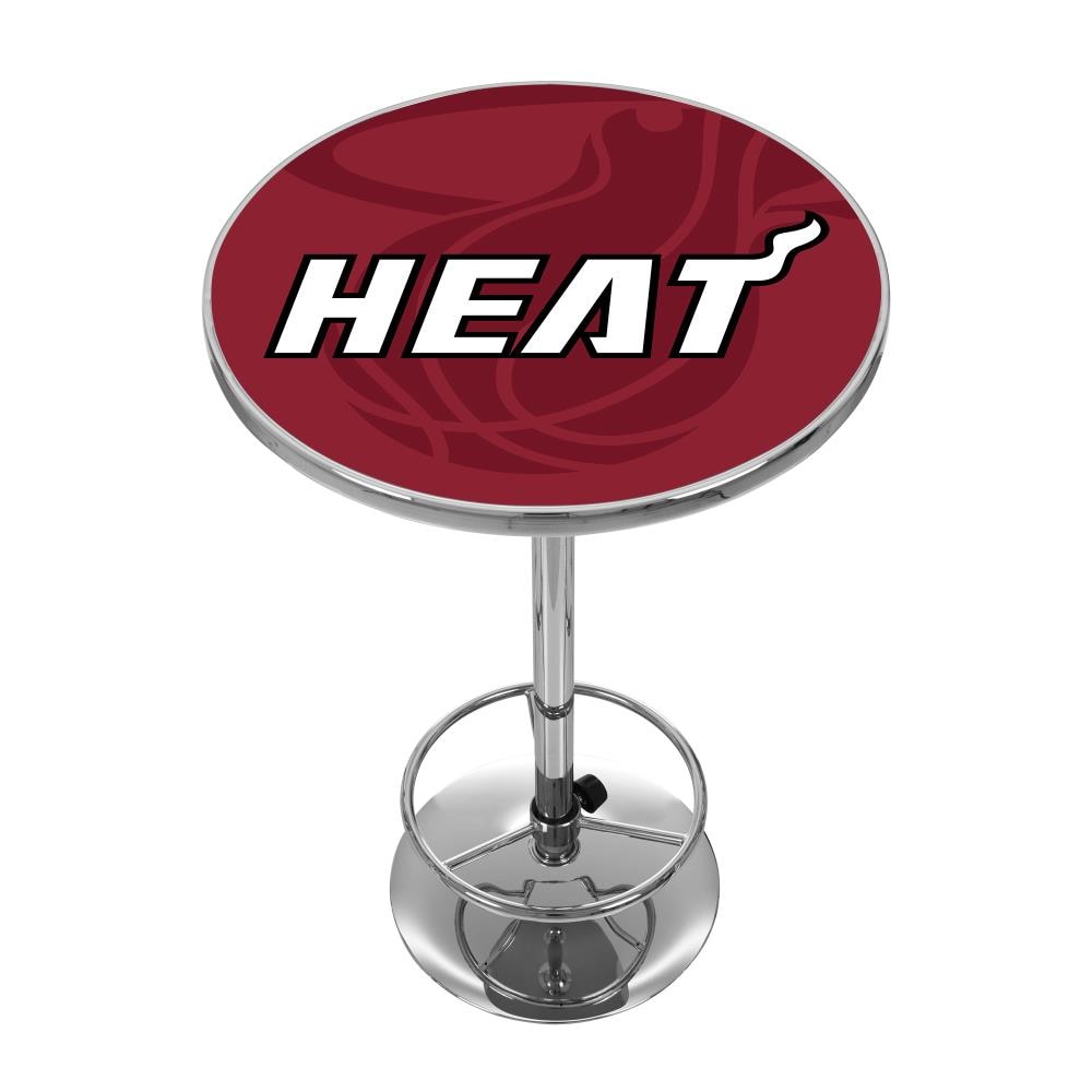 Trademark Gameroom NBA2000-MH2 Miami Heat Pub Tables Chrome Round Traditional Bar Table, Composite with Metal Pedestal Base 27.375-in L x 42-in H