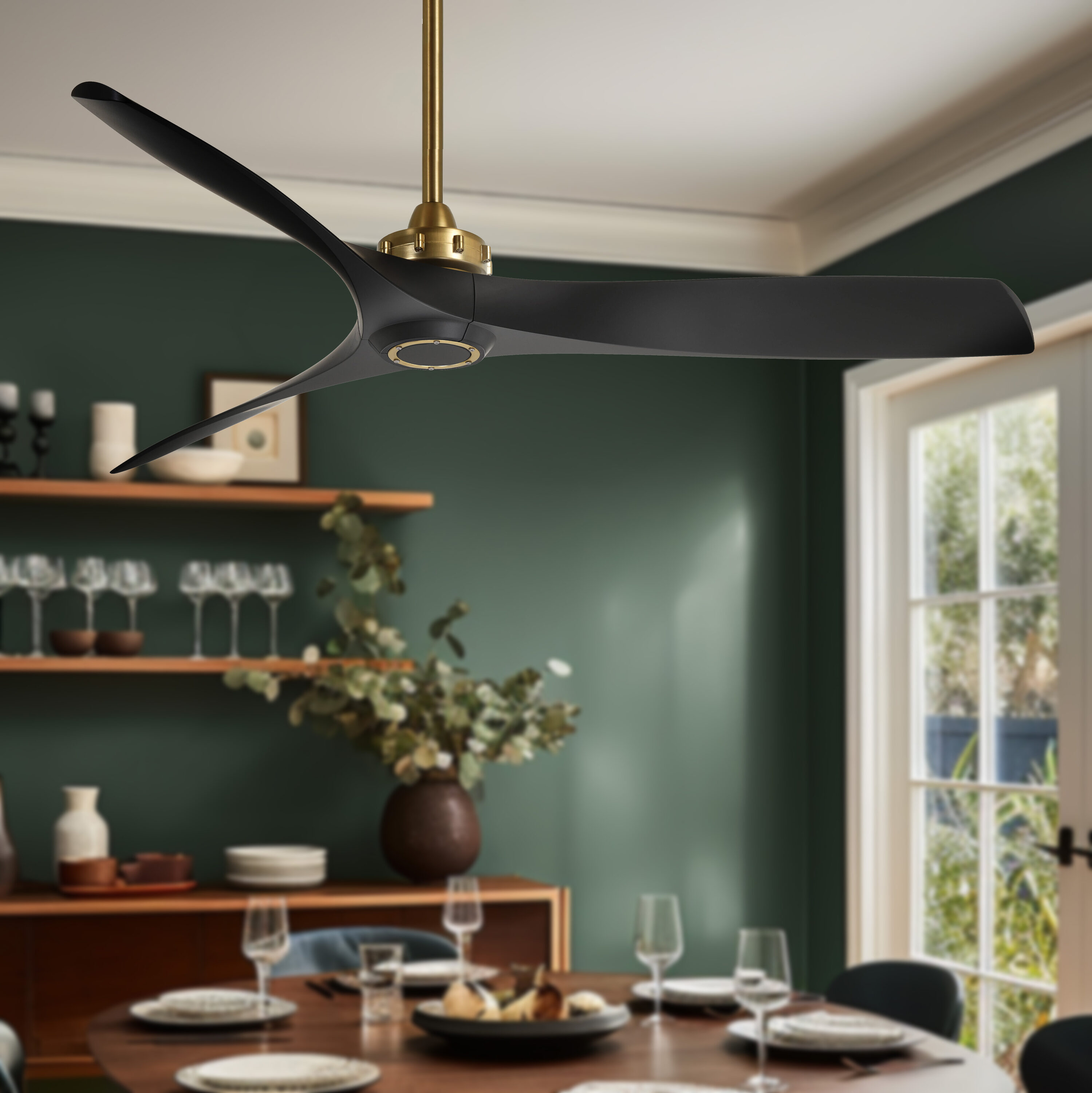 Minka Aire F853-SBR/CL Aviation 60-Inches Soft Brass with Black Blades Indoor Downrod mount Propeller Ceiling Fan and Remote ( 3 -Blade)