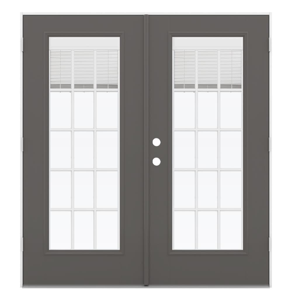 JELD-WEN LOWOLJW182200413 72-in x 80-in x 4-9/16-in Jamb Low-e Blinds and Grilles Between The Glass Timber Gray Fiberglass French Left-Hand Outswing Double Patio Door