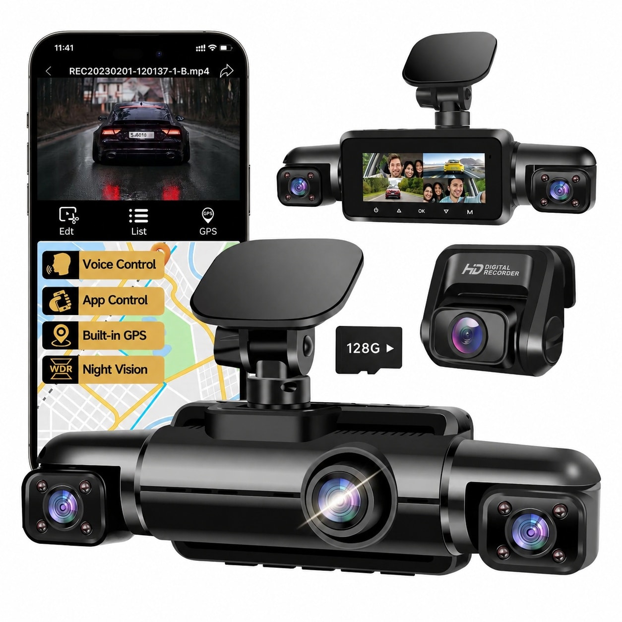 Misopily  360 Dash Cam Front and Rear Inside 4 Channel FHD 4 1080P Wi Fi GPS Voice Control Car Camera Front 2K 1080P 2 Dash Camera for Cars with