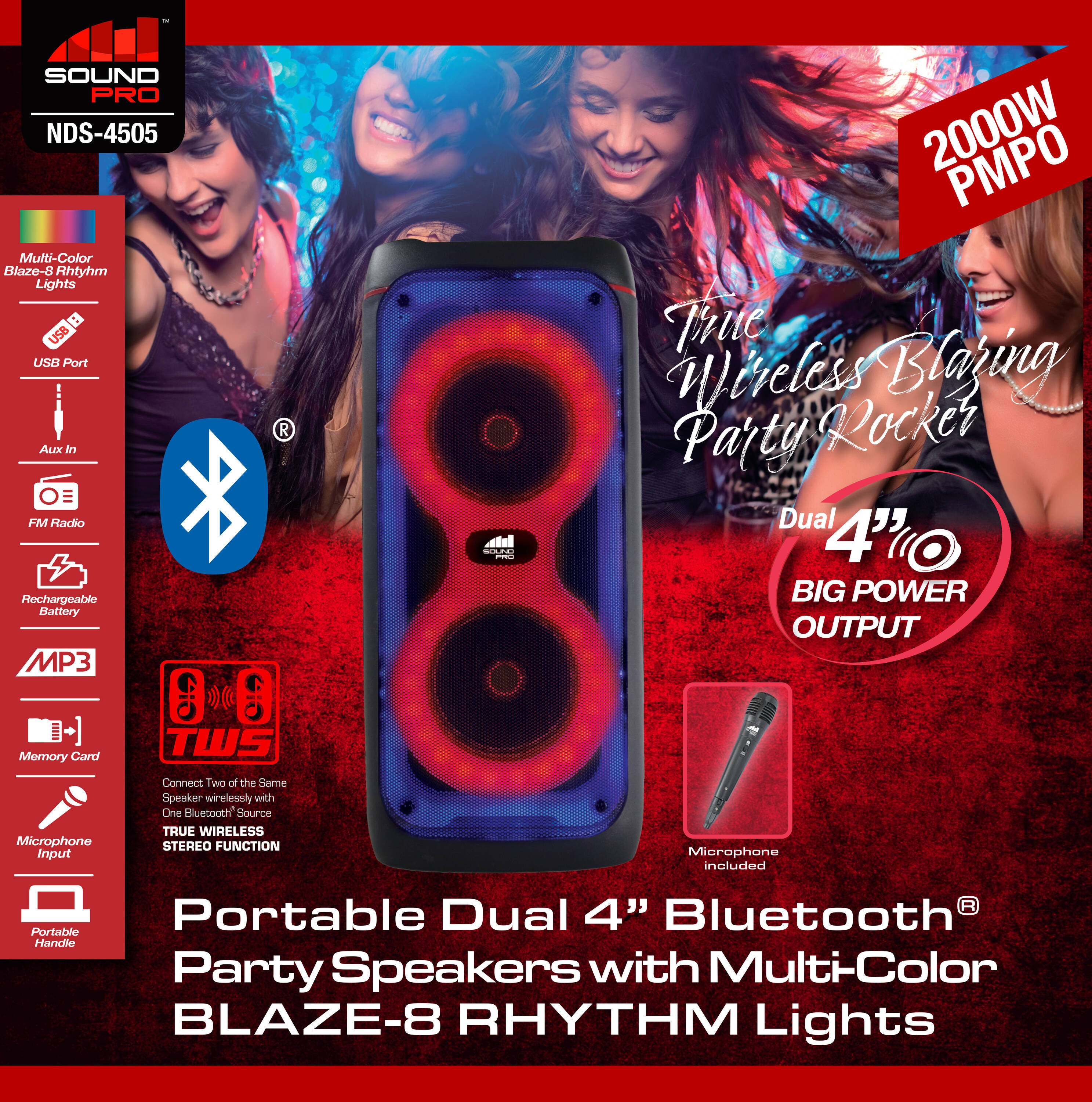 Portable Dual 4 Bluetooth Party Speaker with Multi-Color Blaze-8 Rhythm