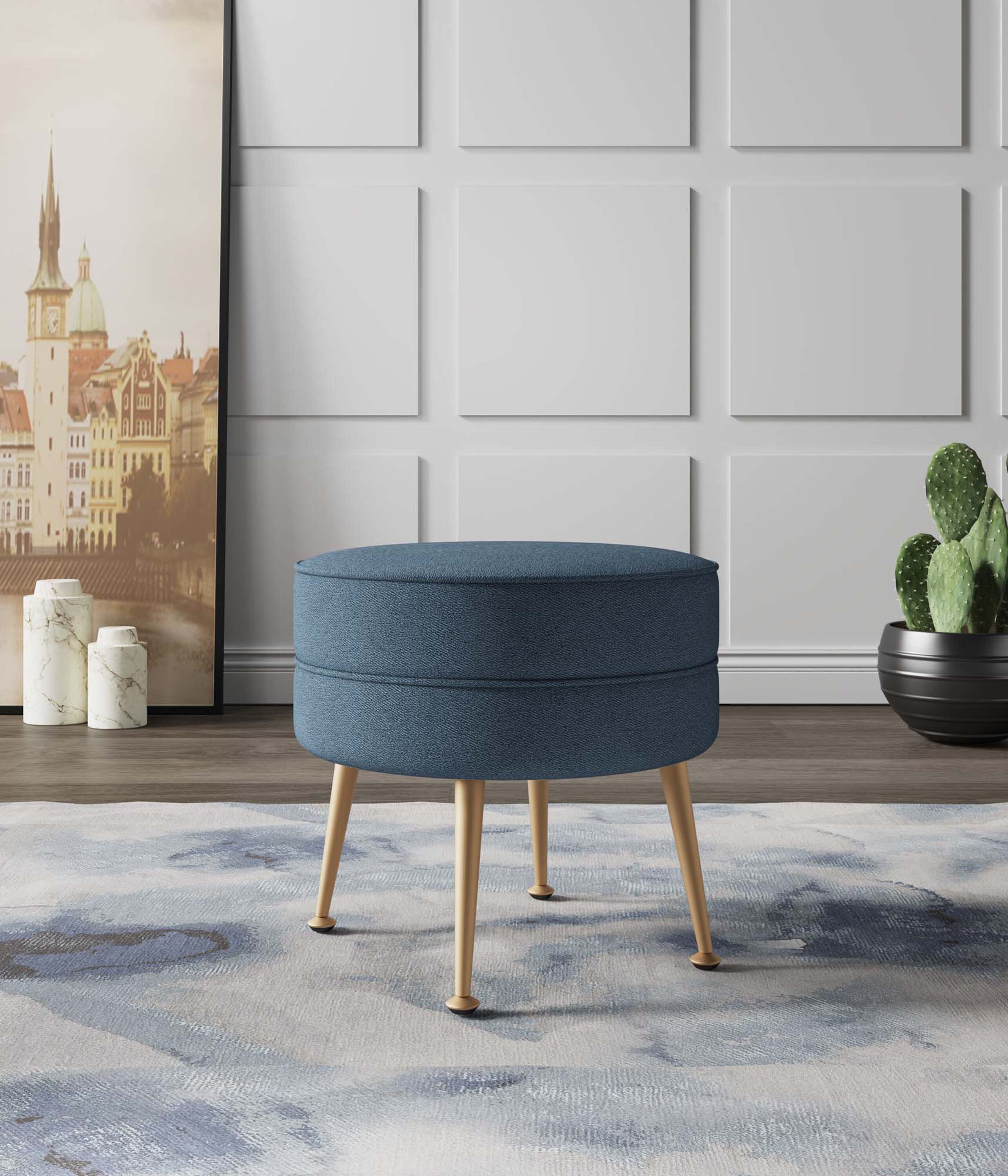 Manhattan Comfort OT003-BL Midcentury Blue/Gold Round Ottoman
