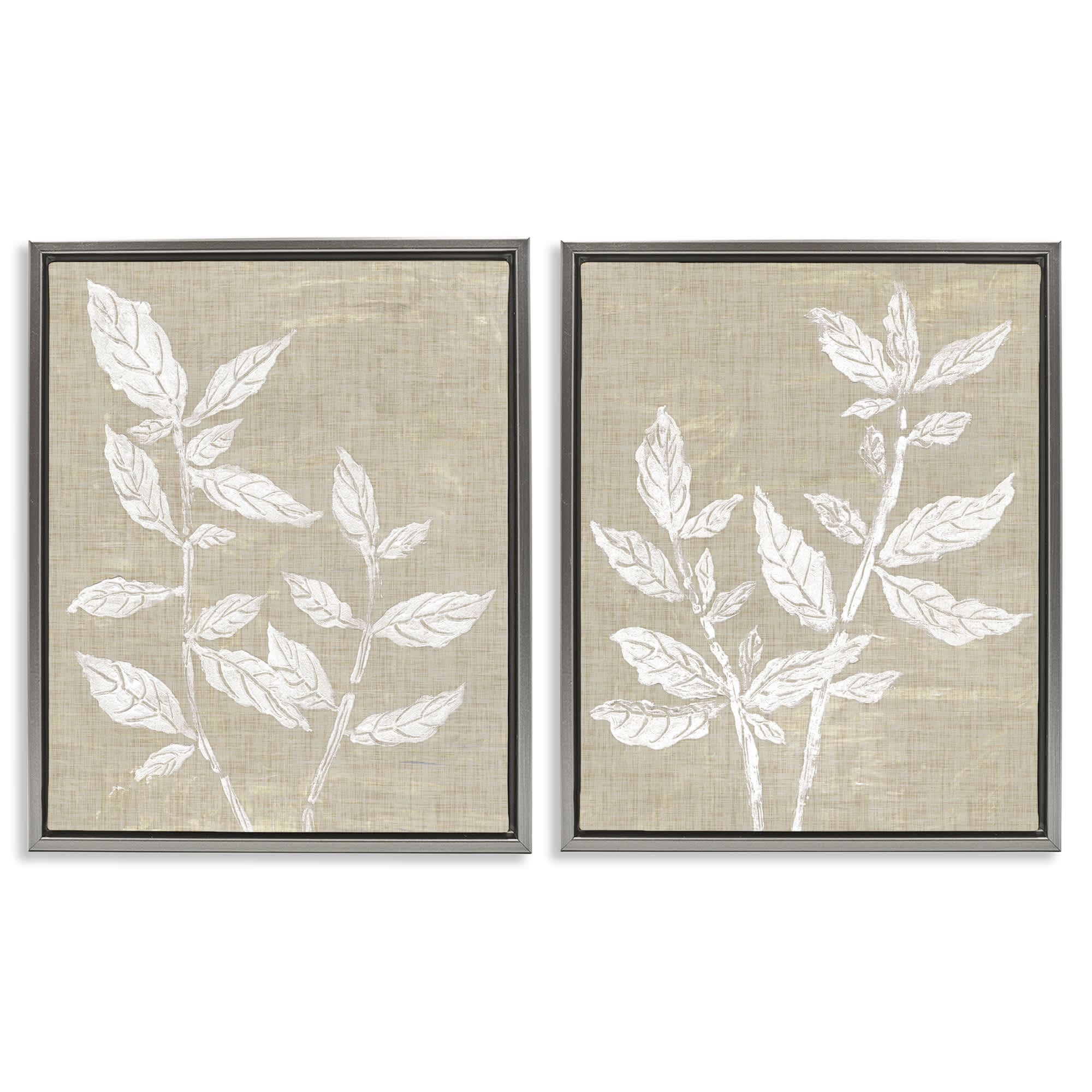 Stupell Industries B2-765-FFL-2PC-24X30 Botanicals on Textile Pattern 2 Piece Gray Framed Floater Canvas Set By Melissa Wang 31 x 25