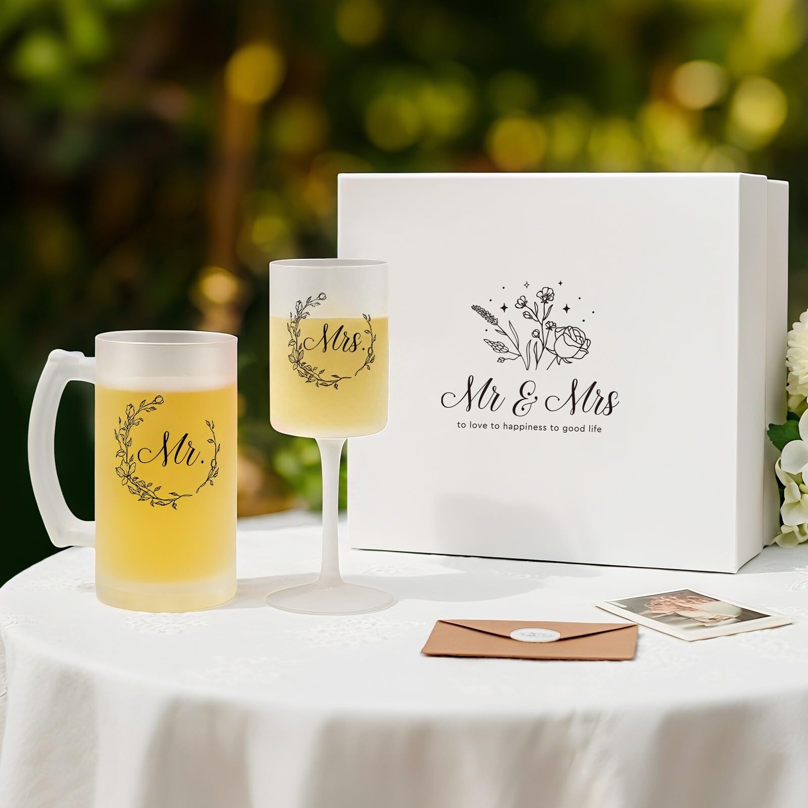 Aoibox  Mr and Mrs Lead Free Crystal Wine Glass and Beer Mug Gift Set for Wedding Couples Anniversary Toasting