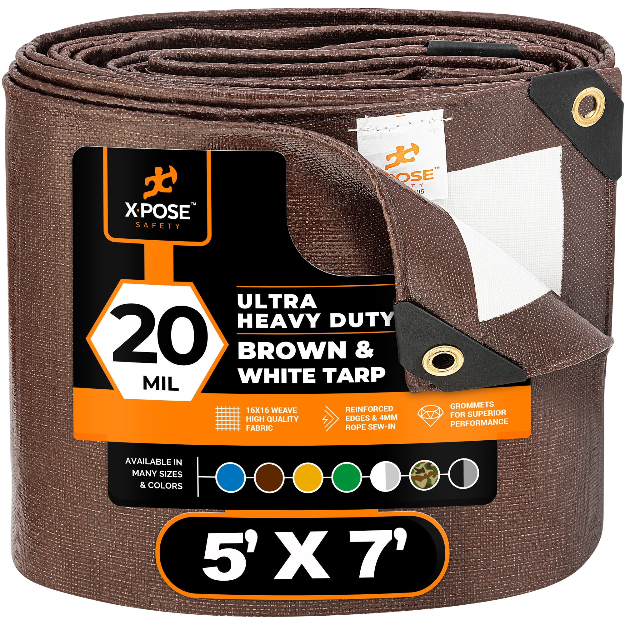 XPOSE SAFETY UHD-57-X 5-ft x 7-ft Brown Waterproof Commercial Polyethylene 20-mil Tarp
