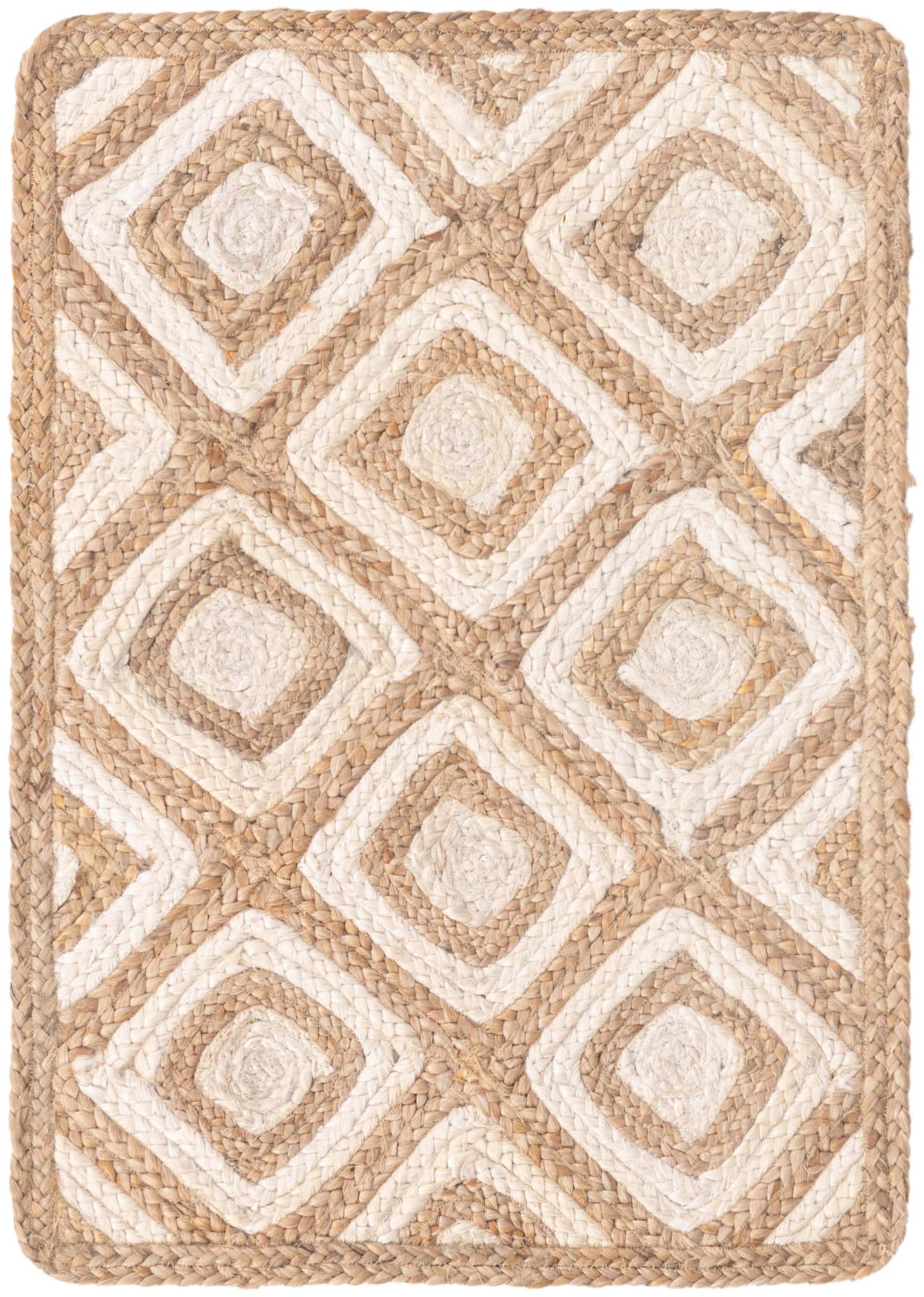 Handmade Ivory and Brown Geometric Cotton Area Rug