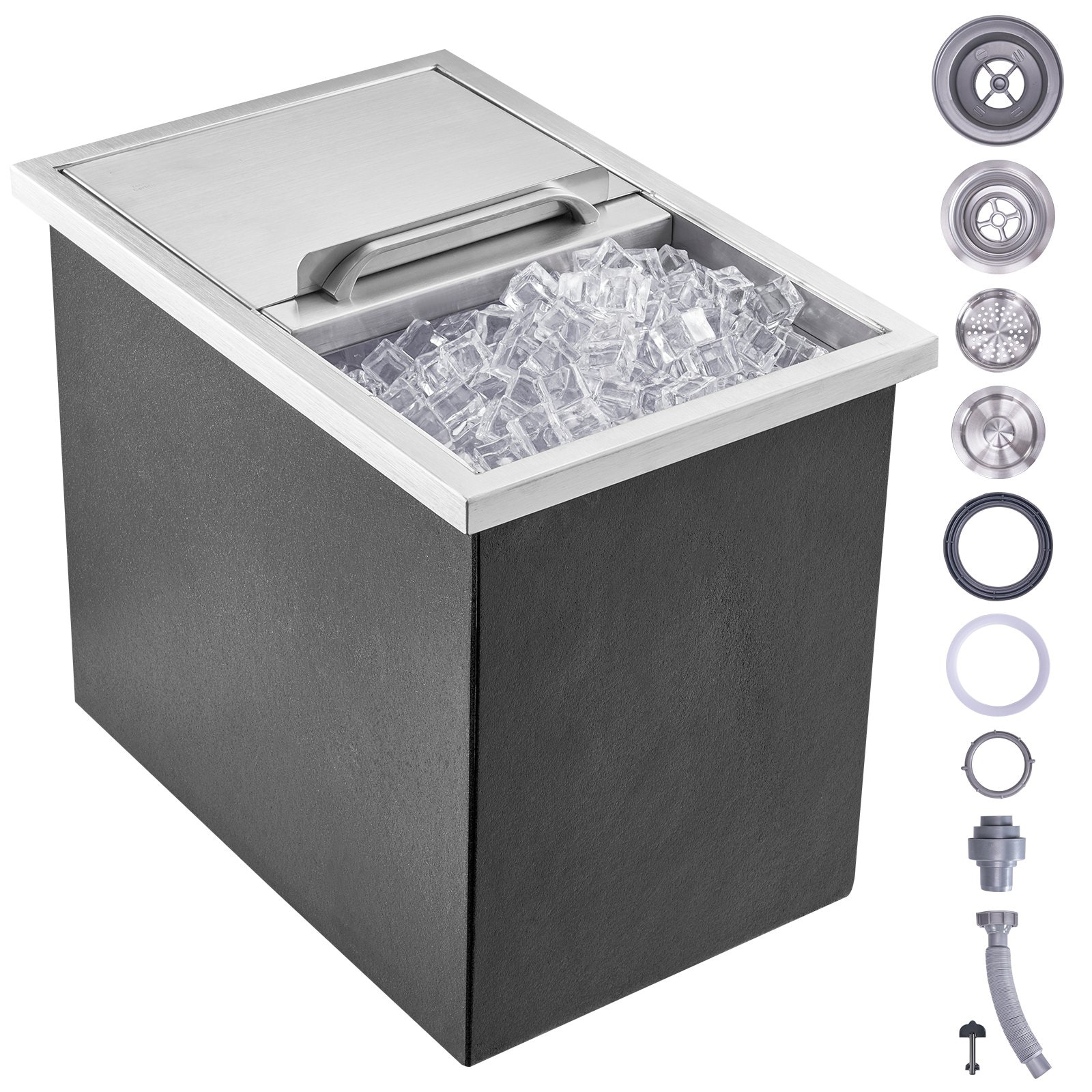 Mecale YAS-FIOJ8R Stainless Steel SUS304 18-in Drop-In Ice Chest 28-Quart Commercial Ice Bin with Sliding Cover Silver