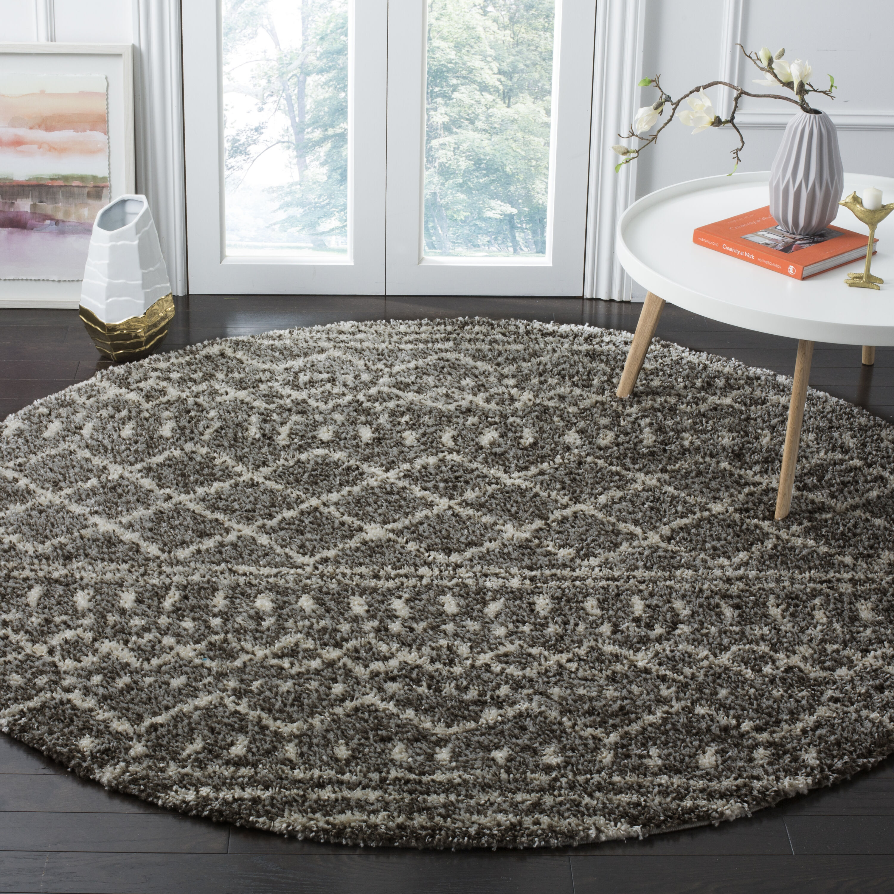 Arizona Shag 741B Brown Ivory 10ft x 10ft Round Rug