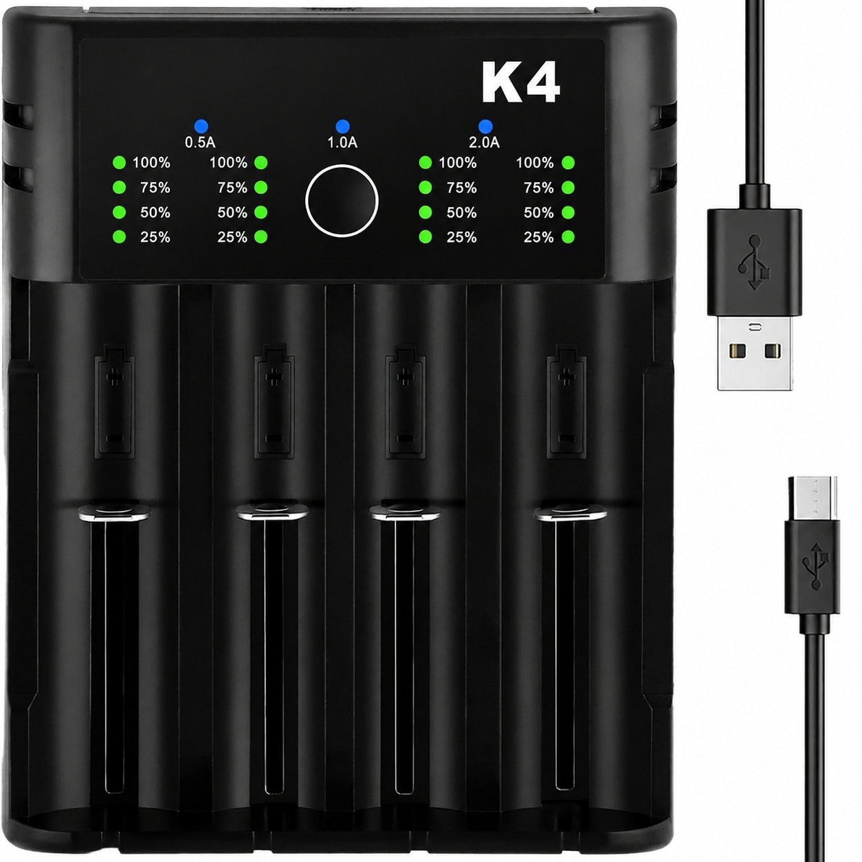 Afoxsos 4 Bay USB C Charger for 3.7V and 1.2V power cells Fits 18650 21700 14500 10440 18500 18350 18700 20700 22650 26650 Ni-MH Ni-Cd AA AAA #LAF0803F192