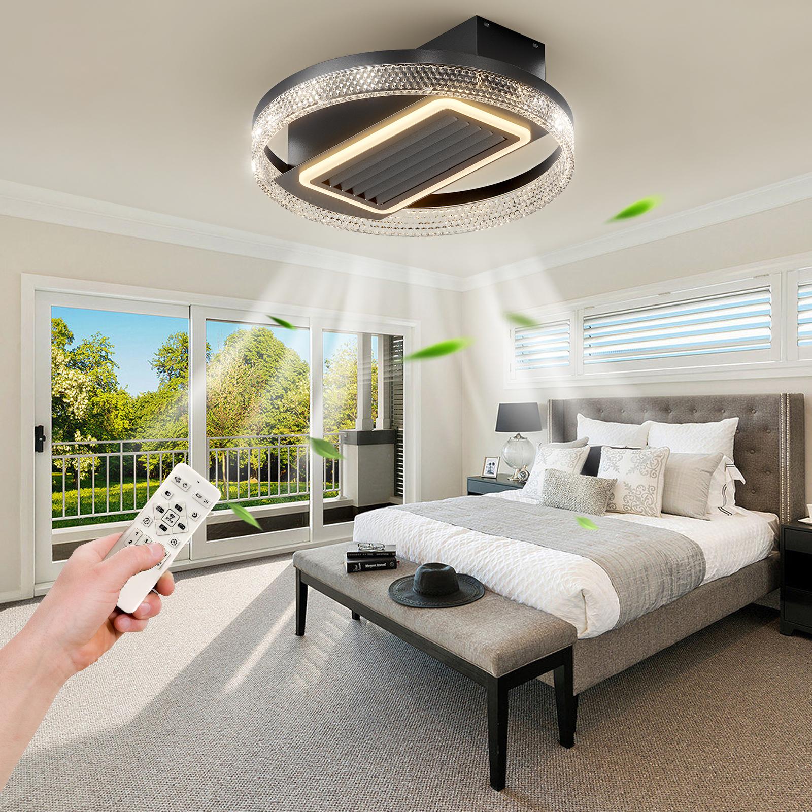 Bayfeve BFSHL-15219-CF 20-in Color-Changing Integrated LED Outdoor Flush Mount Black with Bladeless Blades Bladeless Ceiling Fan With Light - Remote Included ( 1 -Blade )