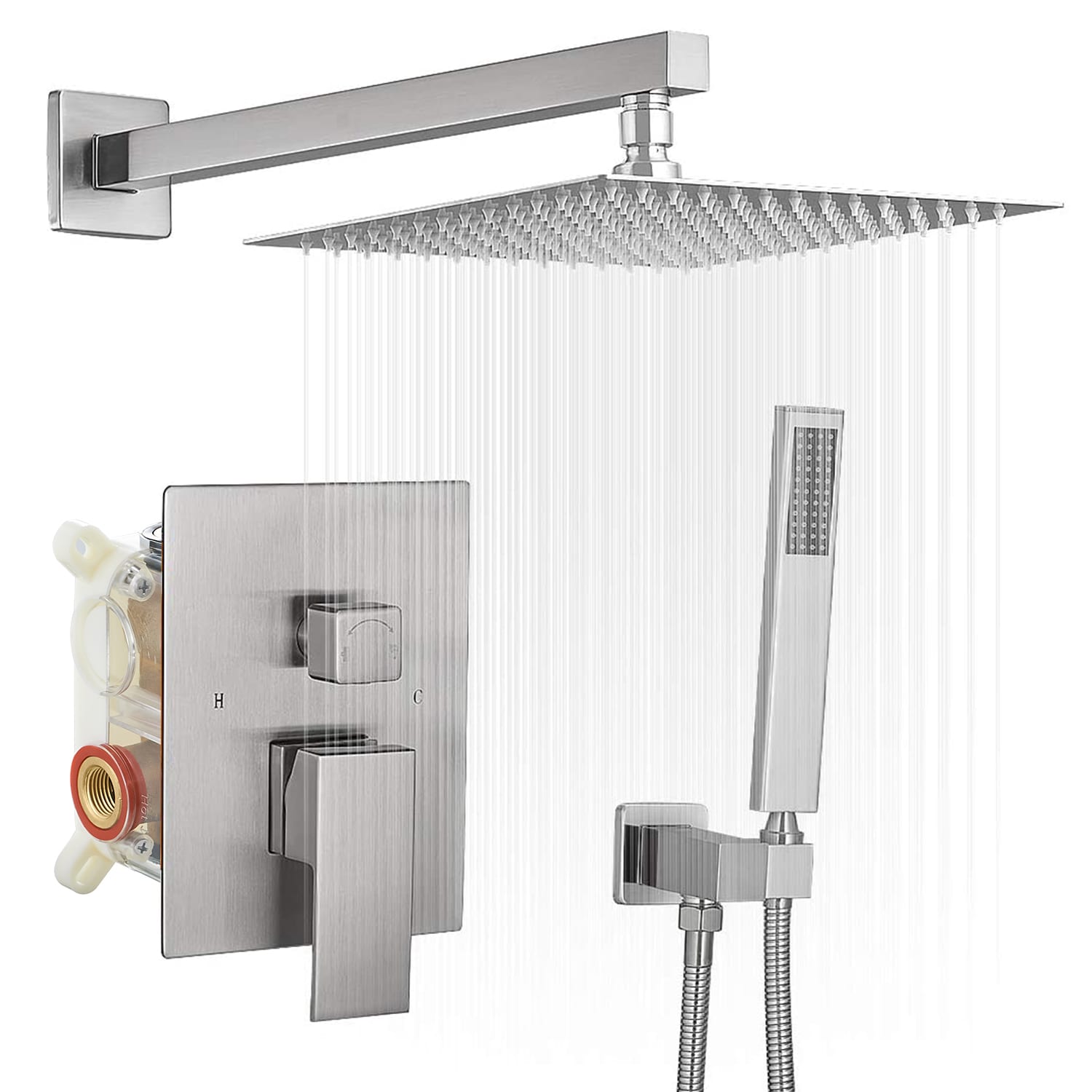 SR SUN RISE Inches All Metal Bathtub Faucet Set Shower System with Tub  Spout Square Rain Shower Head and Handheld Combo Shower Fixtues, Modern 