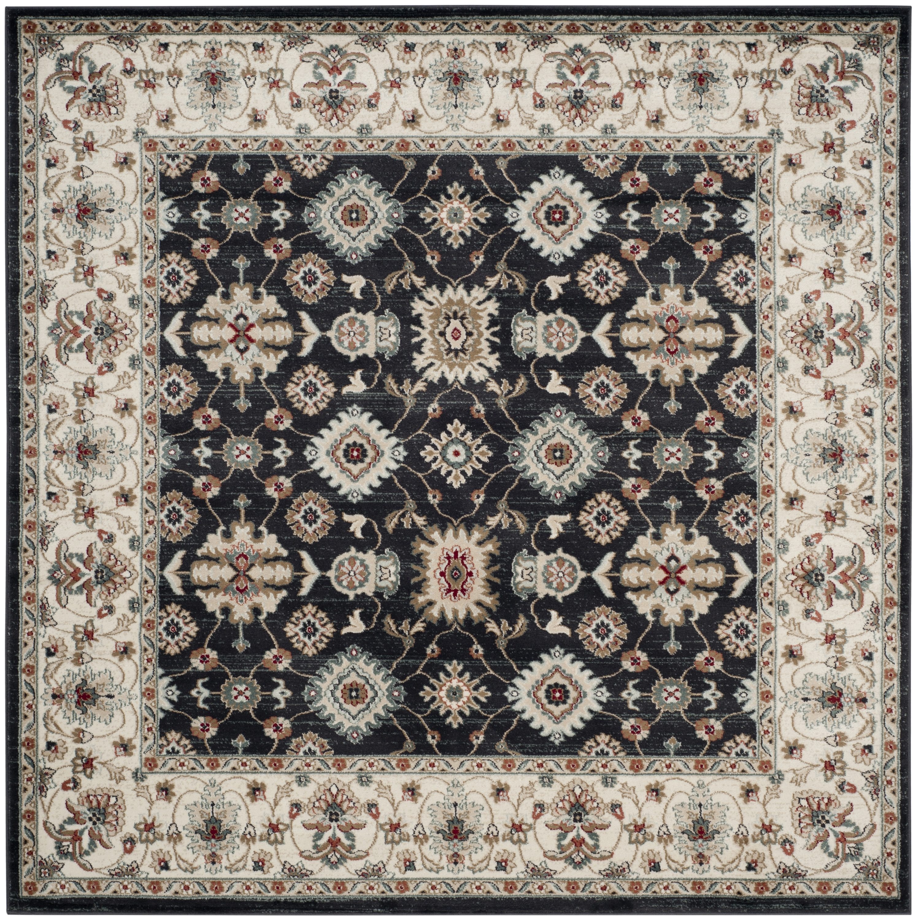 Safavieh Lyndhurst Samadan 7 x 7 Black/Creme Square Indoor Floral/Botanical Oriental Area Rug