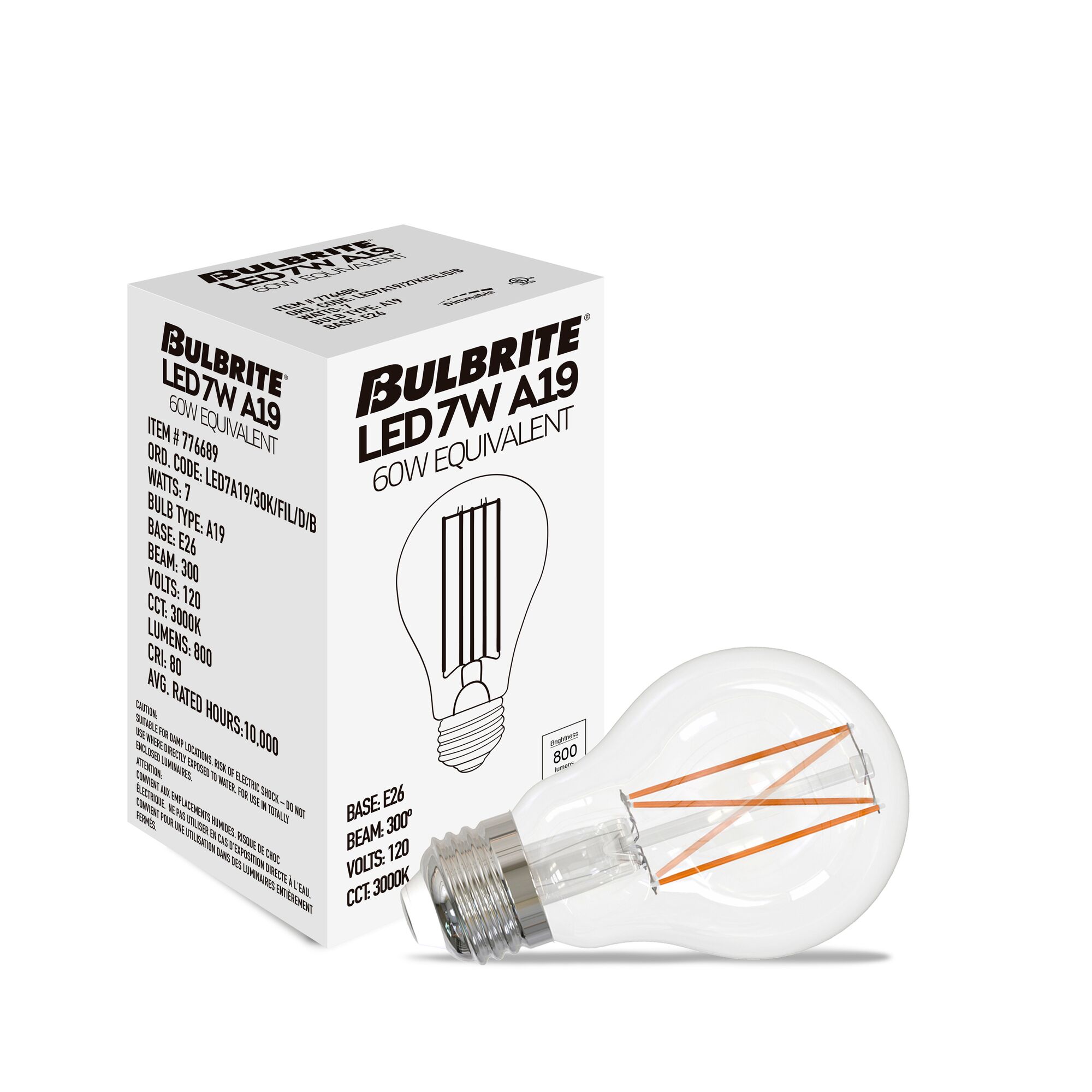 Clear 60 Watt Equivalent Dimmable LED Filament Light Bulb