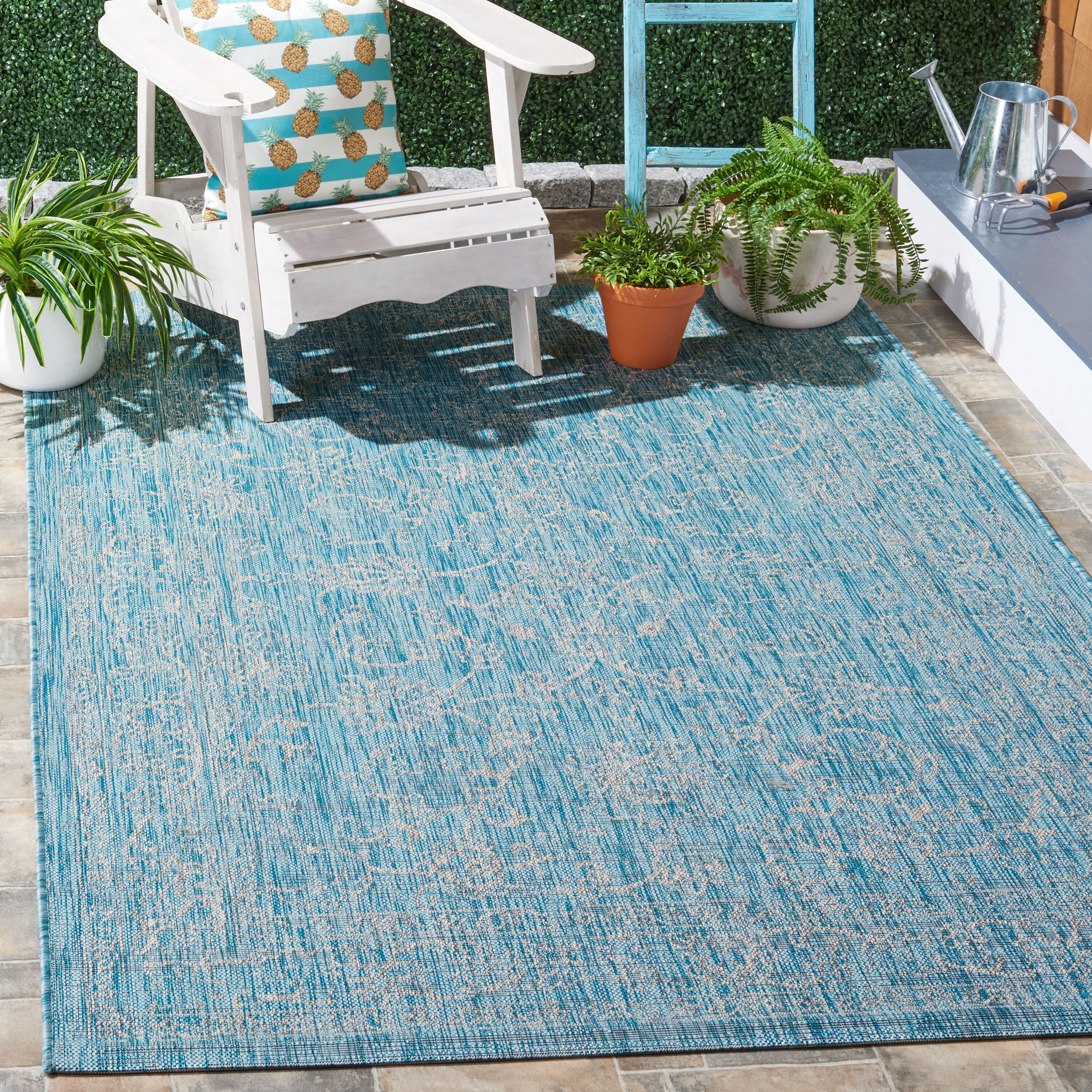 Safavieh Outdoor CY8680-37121 Courtyard Aqua / Grey Rug - 5' 3 x 7' 7