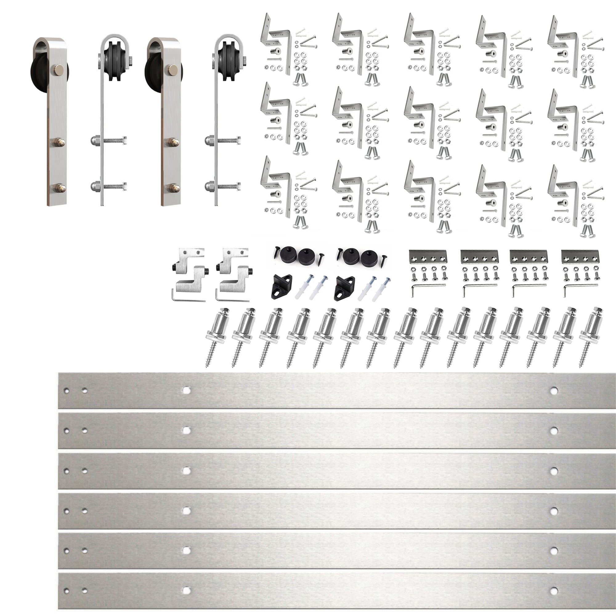 HOMACER YT3DNZ216C 216-in Brushed Brushed Nickel Indoor J-strap Double bypass Barn door hardware kit