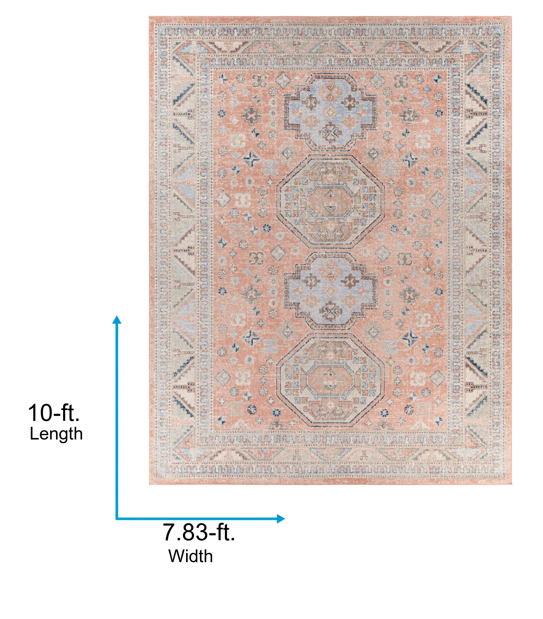 Elegant Coral Synthetic Rectangular Area Rug, 7'10" x 10'