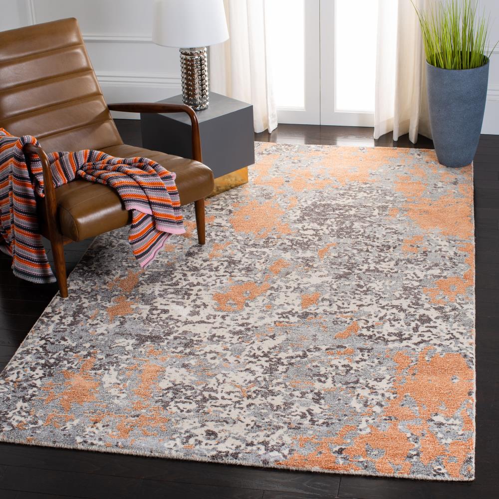 Gray and Rust Hand-Tufted Wool and Viscose Area Rug, 4' x 6'