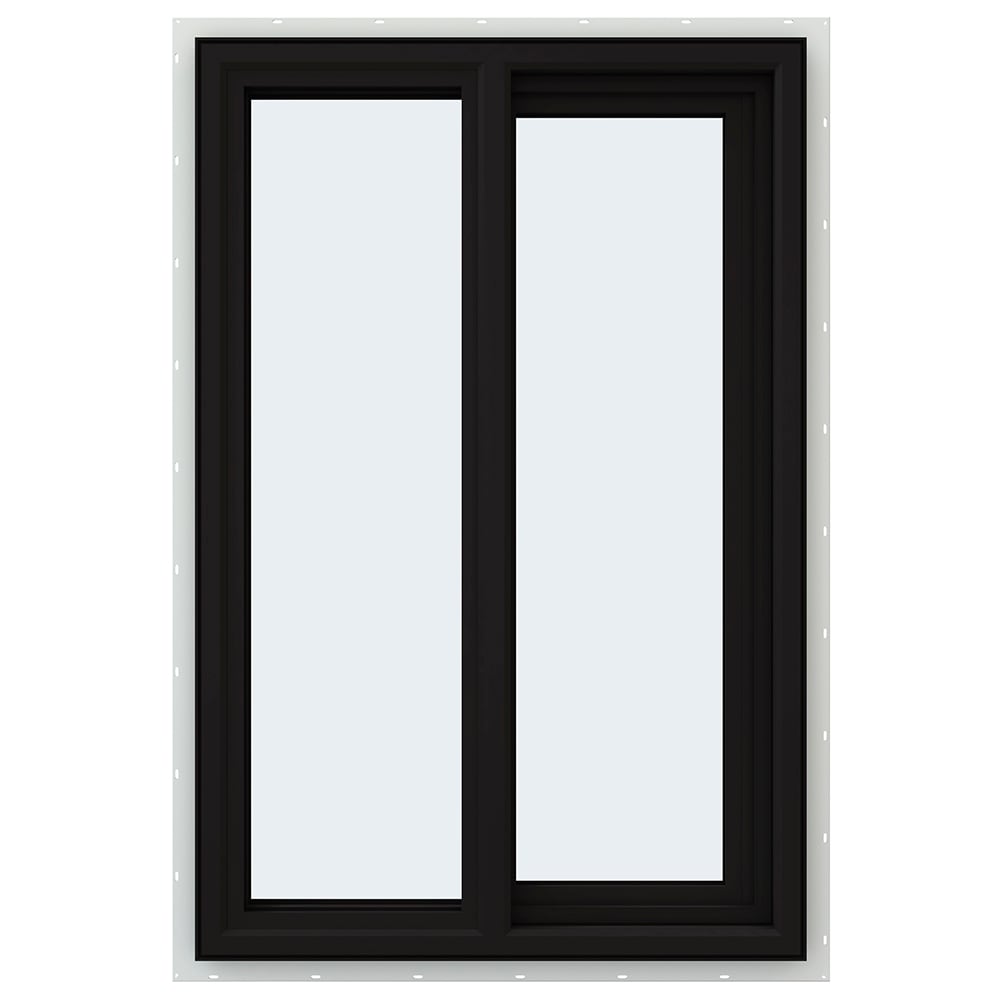 JELD-WEN LOWOLJW234900102 FiniShield V-4500 23-1/2-in x 35-1/2-in Black Exterior White Interior Right-Handed Vinyl Sliding Window Annealed Glass (Full Screen Included)