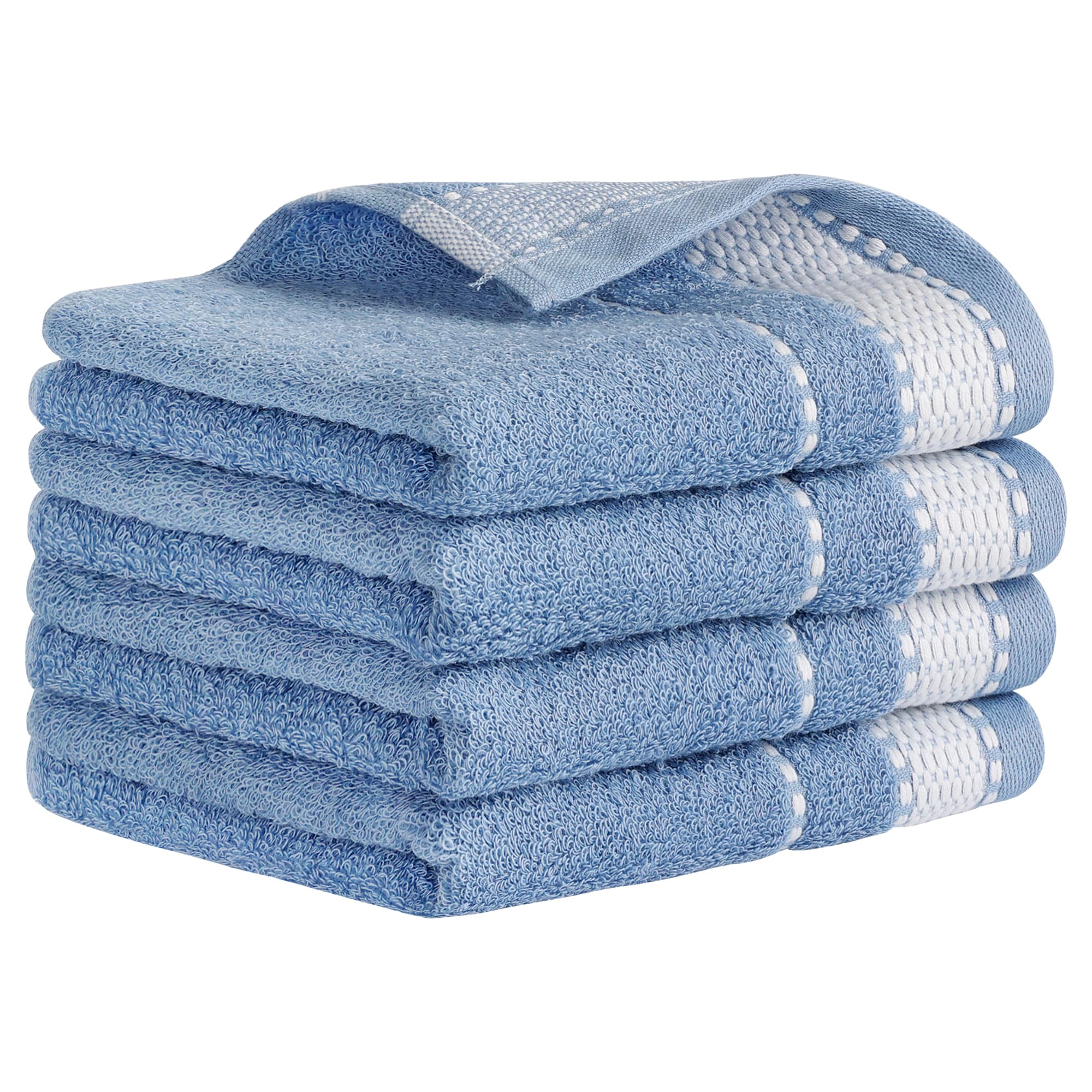 Unique Bargains Hand Towels for Bathroom Set 100 Percent Cotton Soft Absorbent Decorative Bathroom Towel for Hand Drying and Face Washing 4pcs Blue