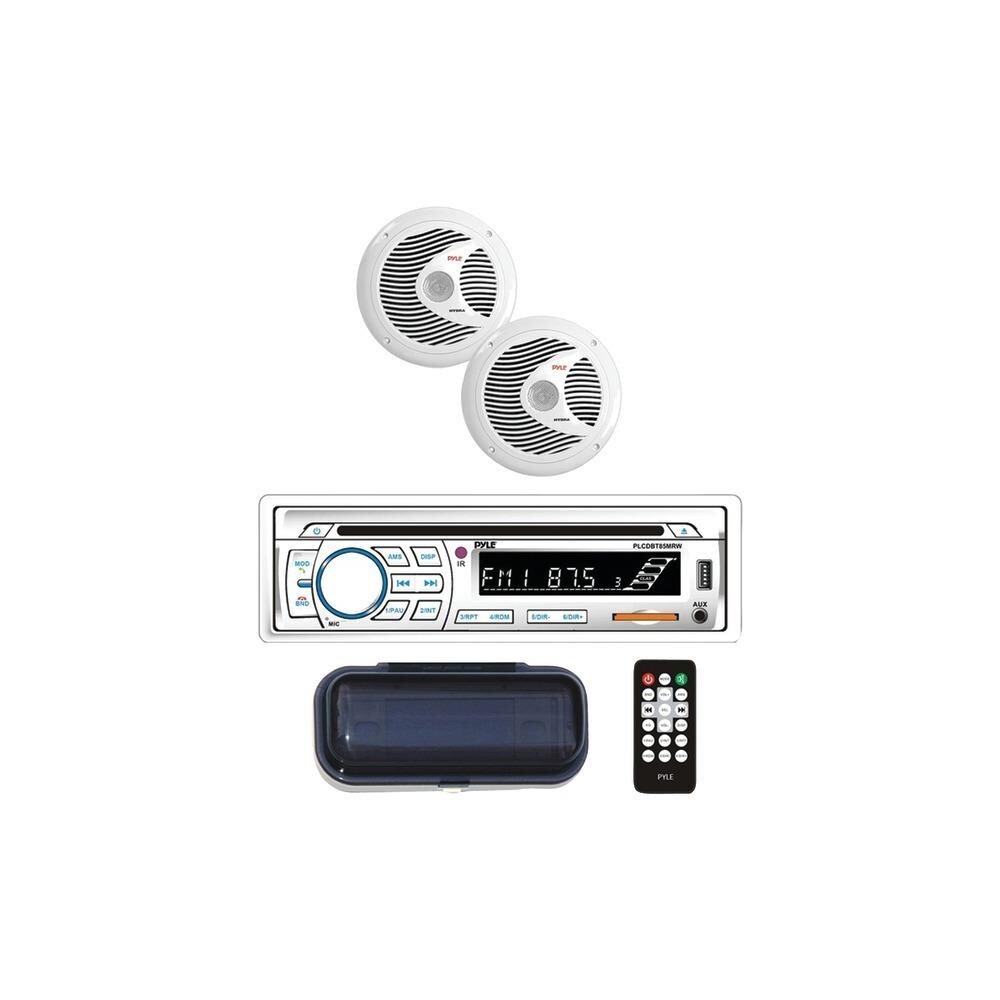 Pyle PETRA21449  PLCDBT65MRW 6.5 in. Radio Receiver, Waterproof Speaker Kit- Hands-Free Talking and CD Player, White