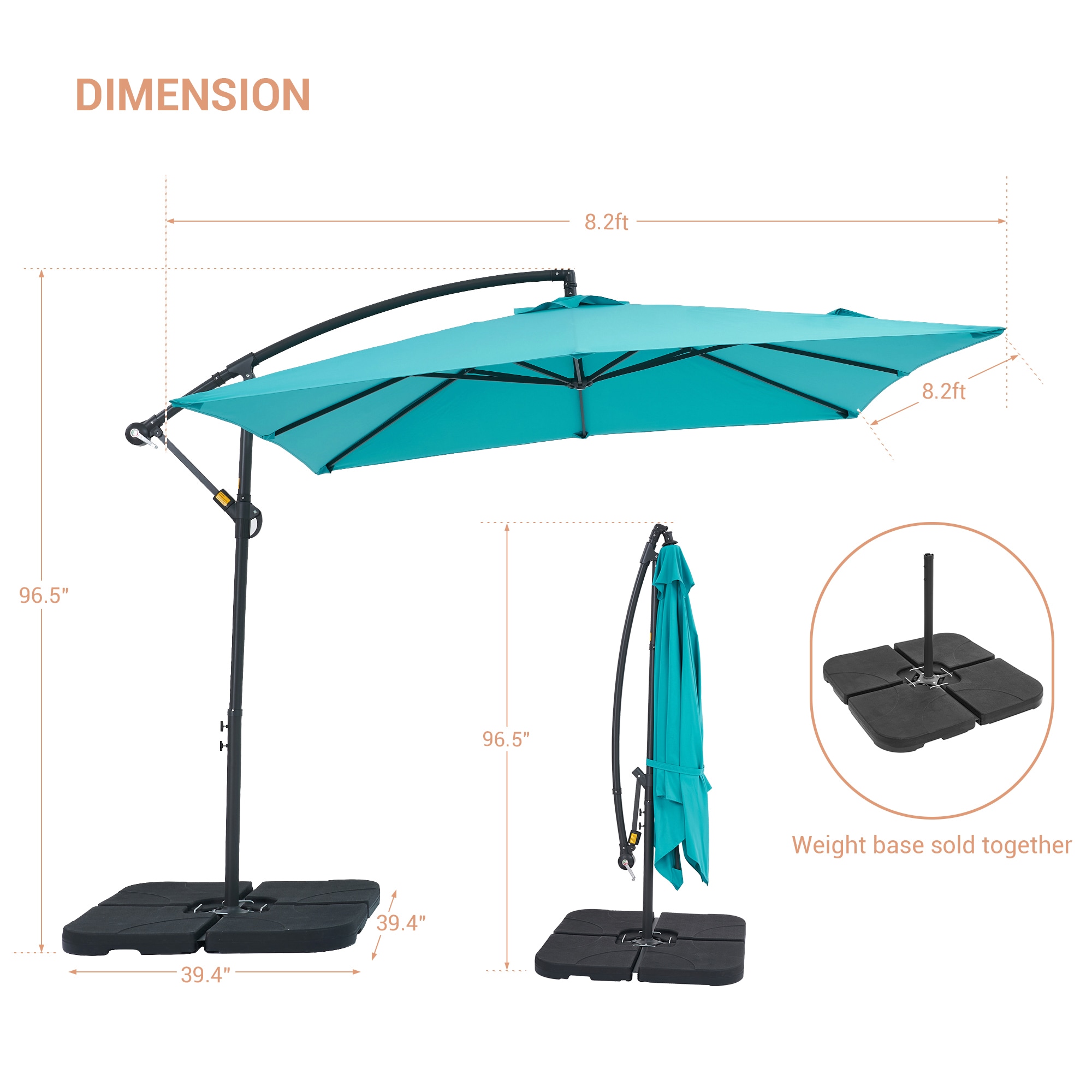 ACEGOSES 8.2-ft Turquoise No-tilt Offset Patio Umbrella with Base 