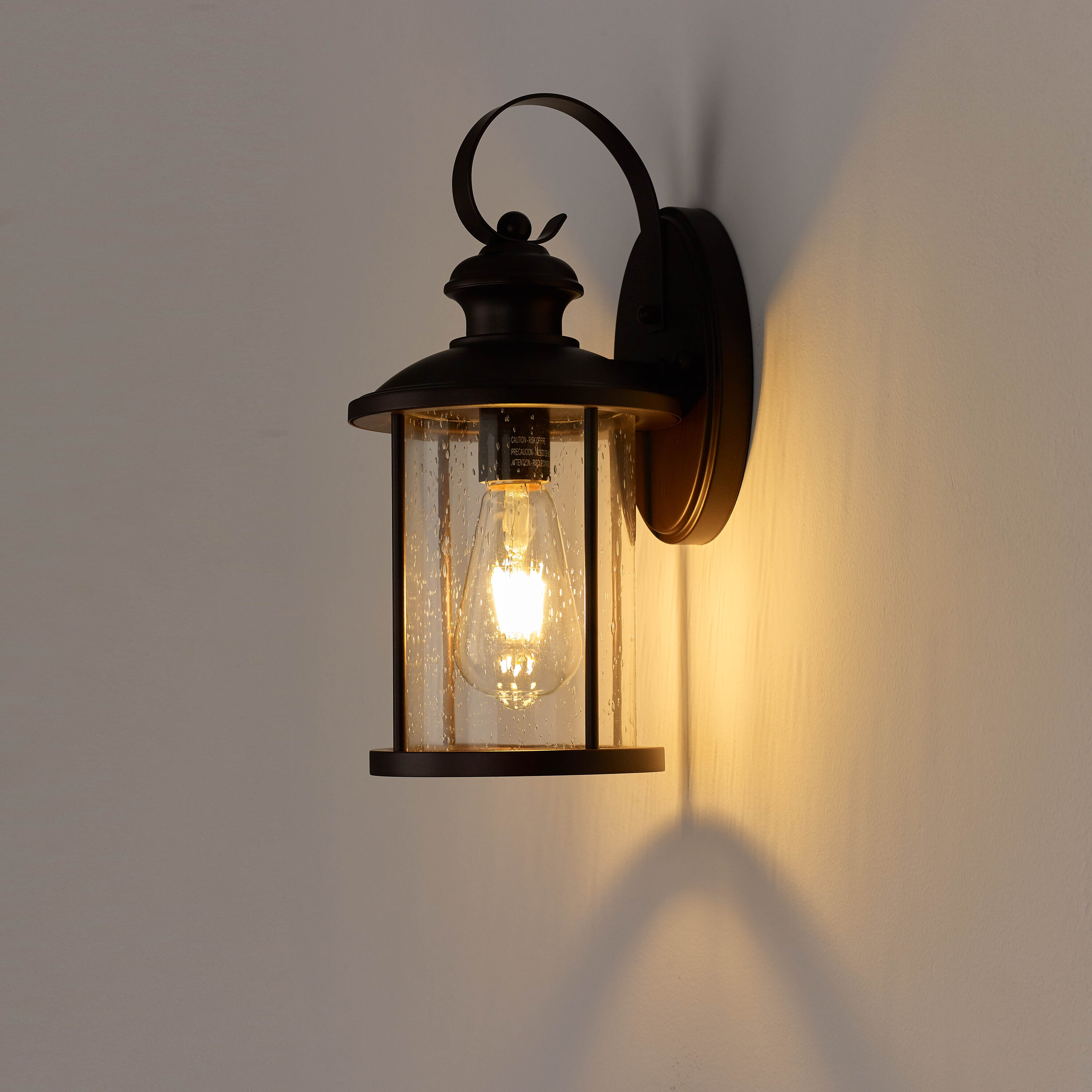 Bronze 13.75" Outdoor Wall Lantern with Clear Seedy Glass
