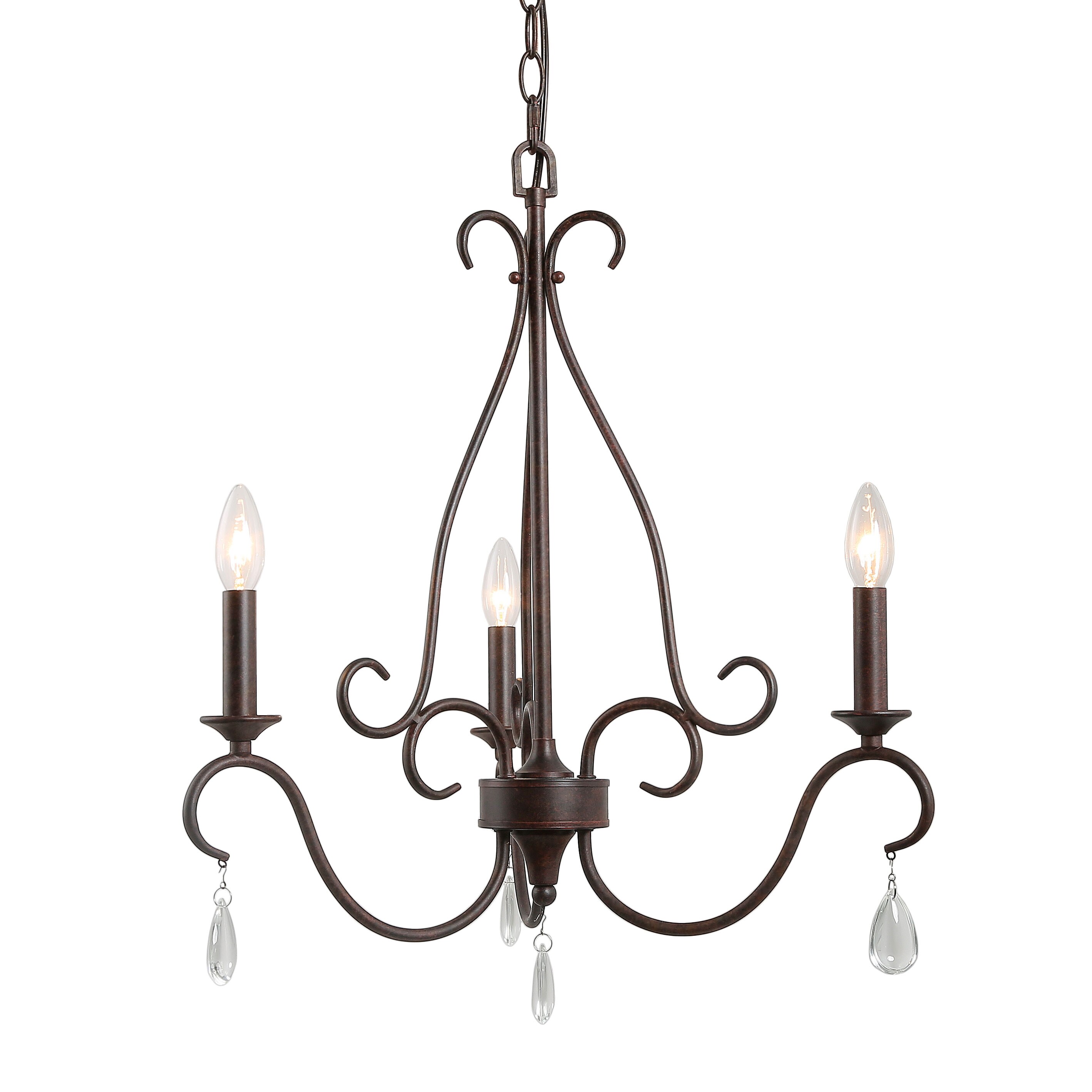 LALUZ ZRN6ZZLWS3505G6 Eternal 3-Light Rustic Bronze Transitional LED Dry Rated Chandelier