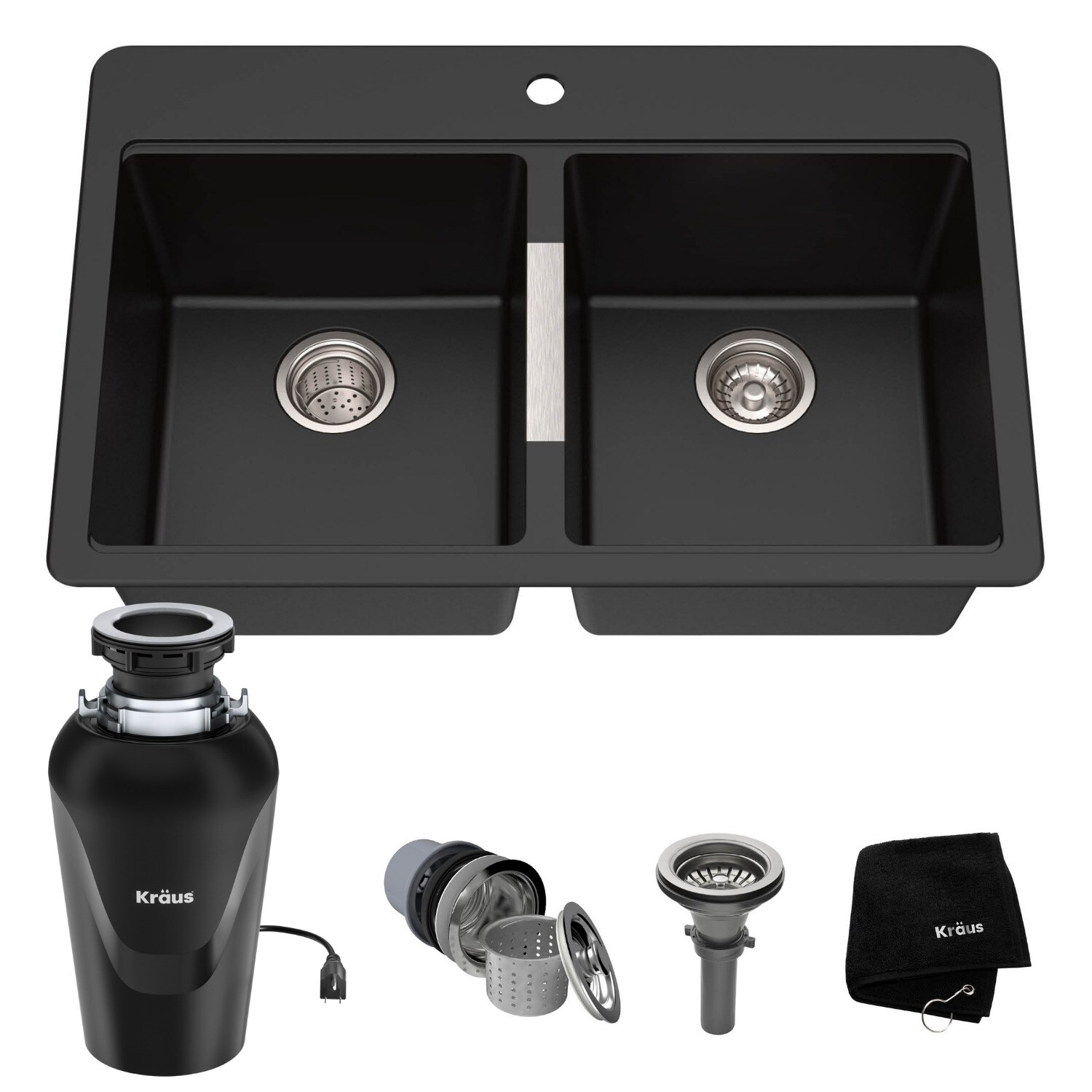 Kraus KGD-433B-100-75MB Quarza Drop-in or undermount 33-in x 22-in Granite Double equal bowl Kitchen Sink