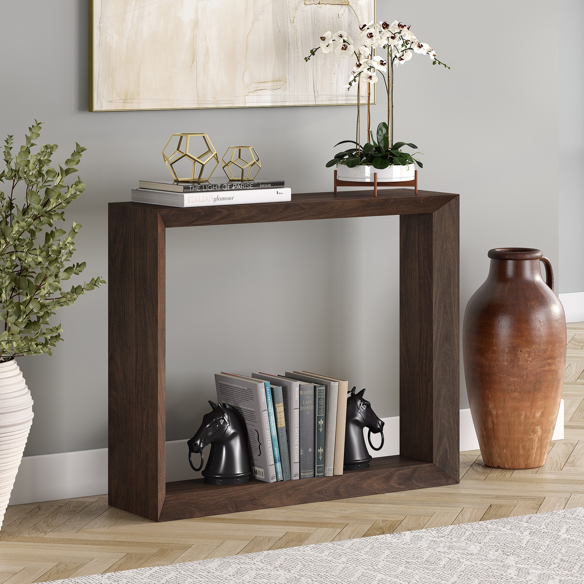 Alder Brown 36" Minimalist Rectangular Wood Hallway Table
