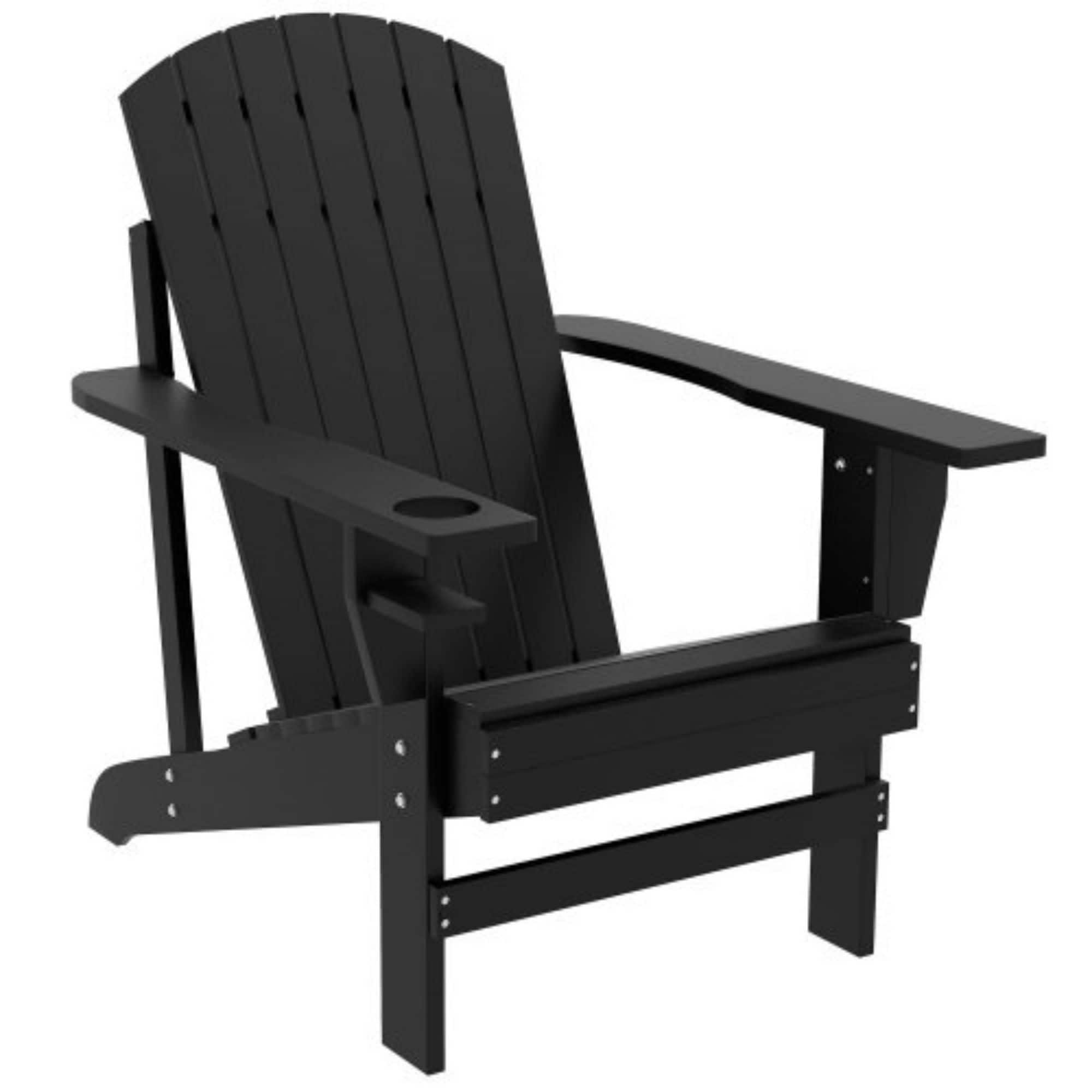 CASAINC WF-SM-33-TK Adirondack Chairs Black Wood Frame Stationary Adirondack Chair with Slat Seat