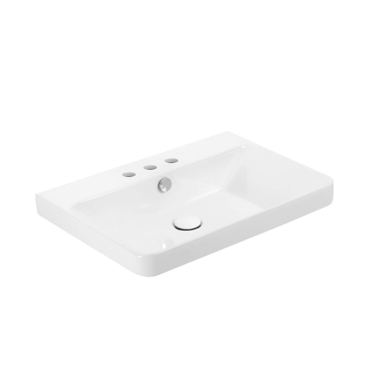WS Bath Collections LUXURY 55.03 WG Luxury Ceramic Wall-mount Rectangular Modern Glossy White Bathroom Sink ( 21.7-Inches x 14.6-Inches )