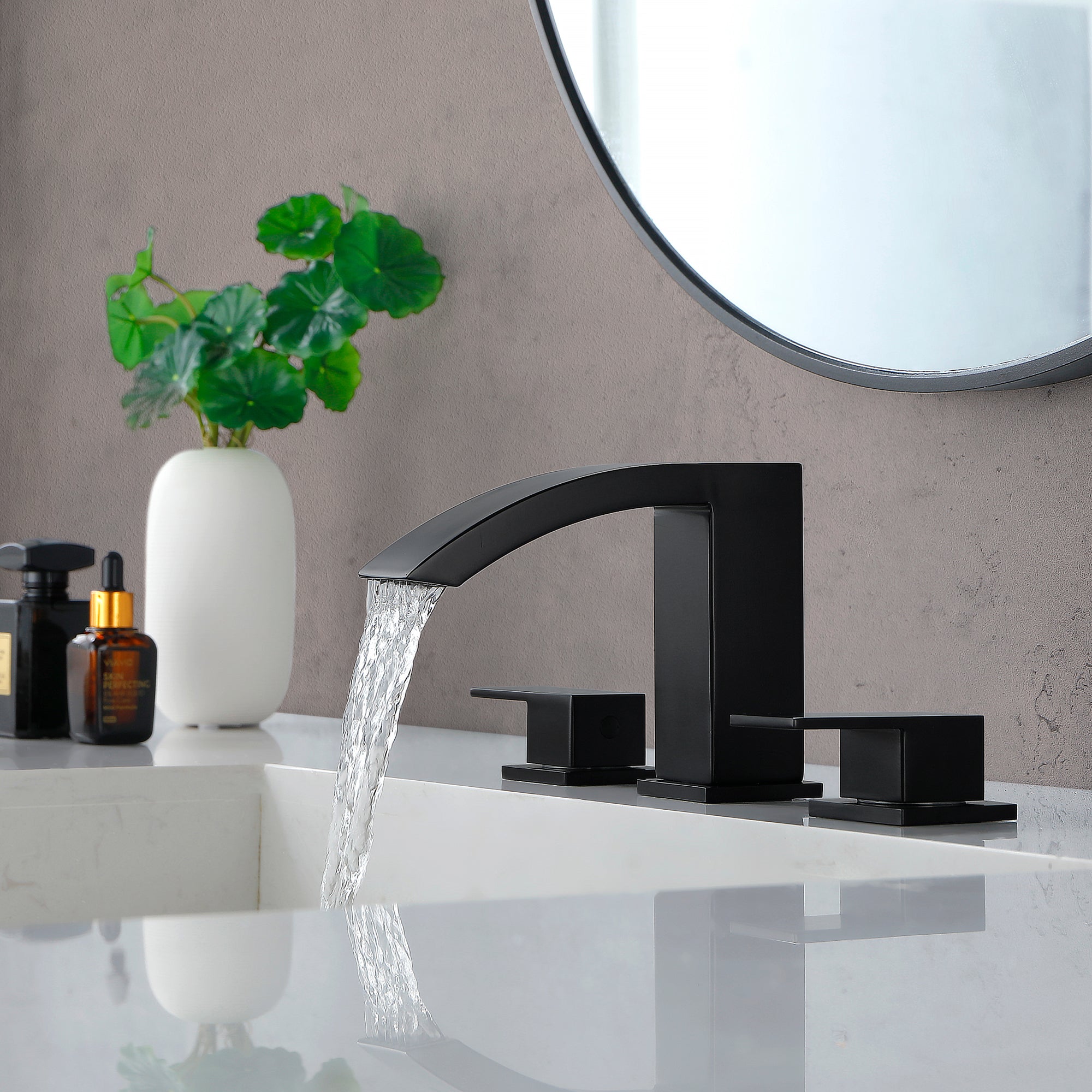 Boyel Living BL-1404B 8 in Widespread Double Handle 1.2 GPM Bathroom Faucet with Quick Connect Hose and Pop Up Drain in Matte Black