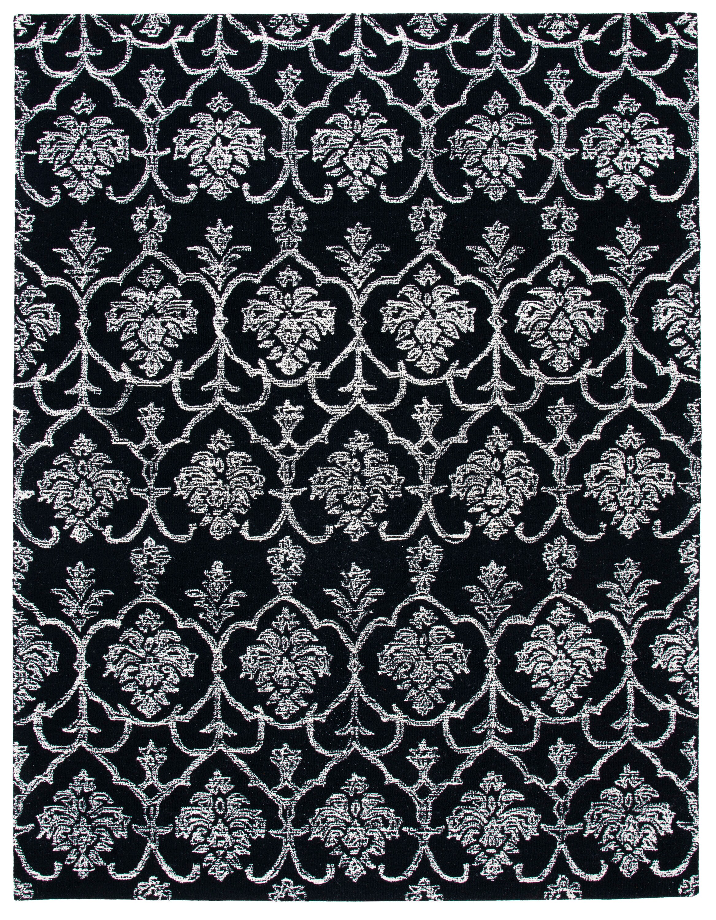 Safavieh MET996Z-8 Metro Mizka 8 x 10 (ft) Tufted Wool Black/Ivory Rectangular Indoor Floral/Botanical Farmhouse/Cottage Area rug
