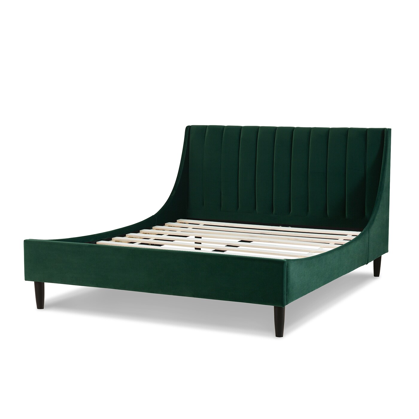 Aspen Medium Evergreen Velvet Tufted Queen Platform Bed with Pine Frame