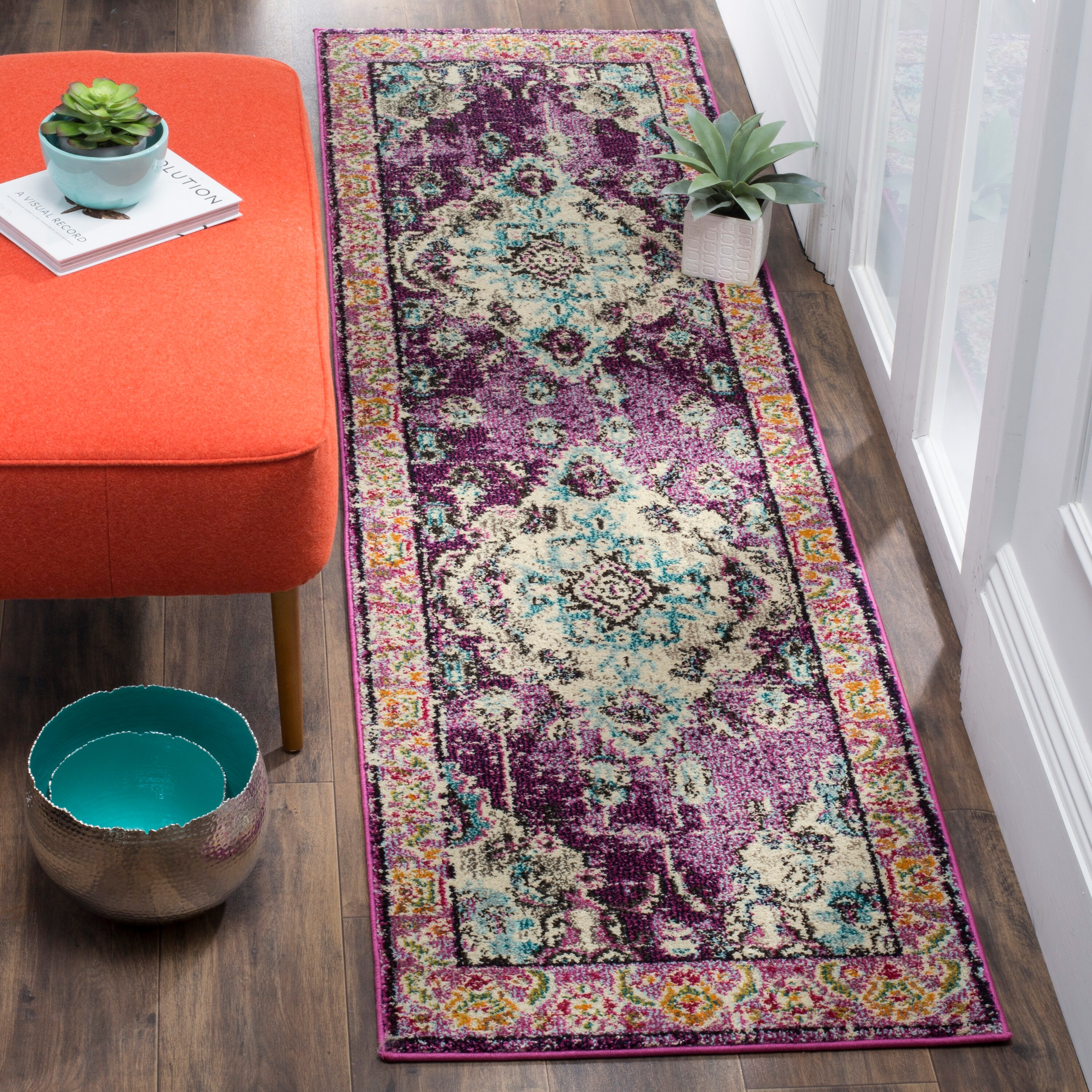 Safavieh MNC243L-26 Monaco Mahal 2 x 6 (ft) Loomed Polypropylene Violet/Light Blue Rectangular Indoor Distressed/Overdyed Oriental Runner rug
