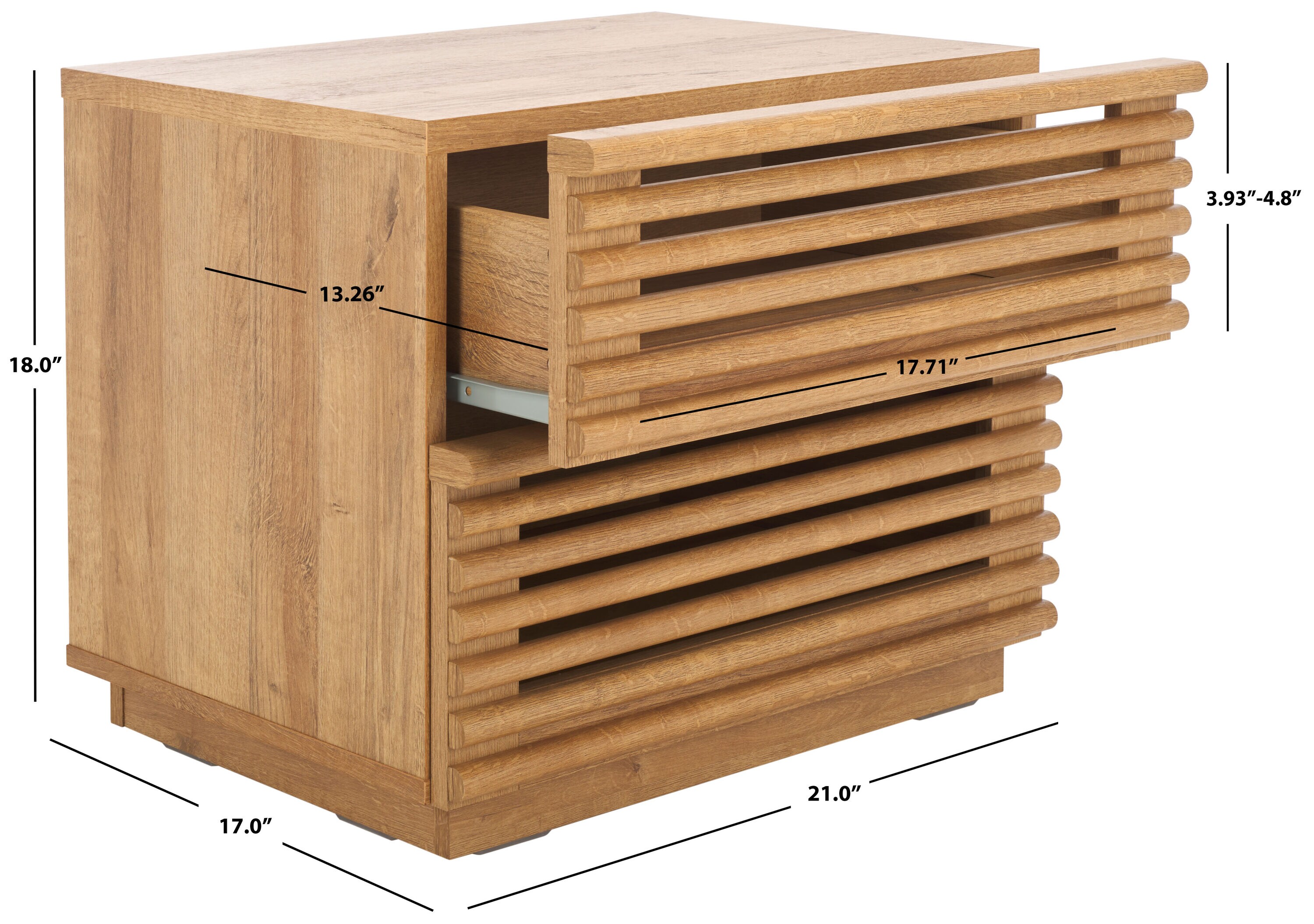 Averi Rustic Oak 2-Drawer Slatted Nightstand