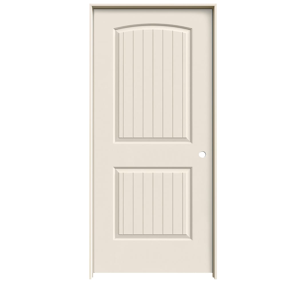 RELIABILT PRO10087414 32-in x 80-in Primed Hollow core 2-panel round top plank Left hand Smooth Primed Molded composite Split Jamb Single Prehung Interior Door 356 Casing