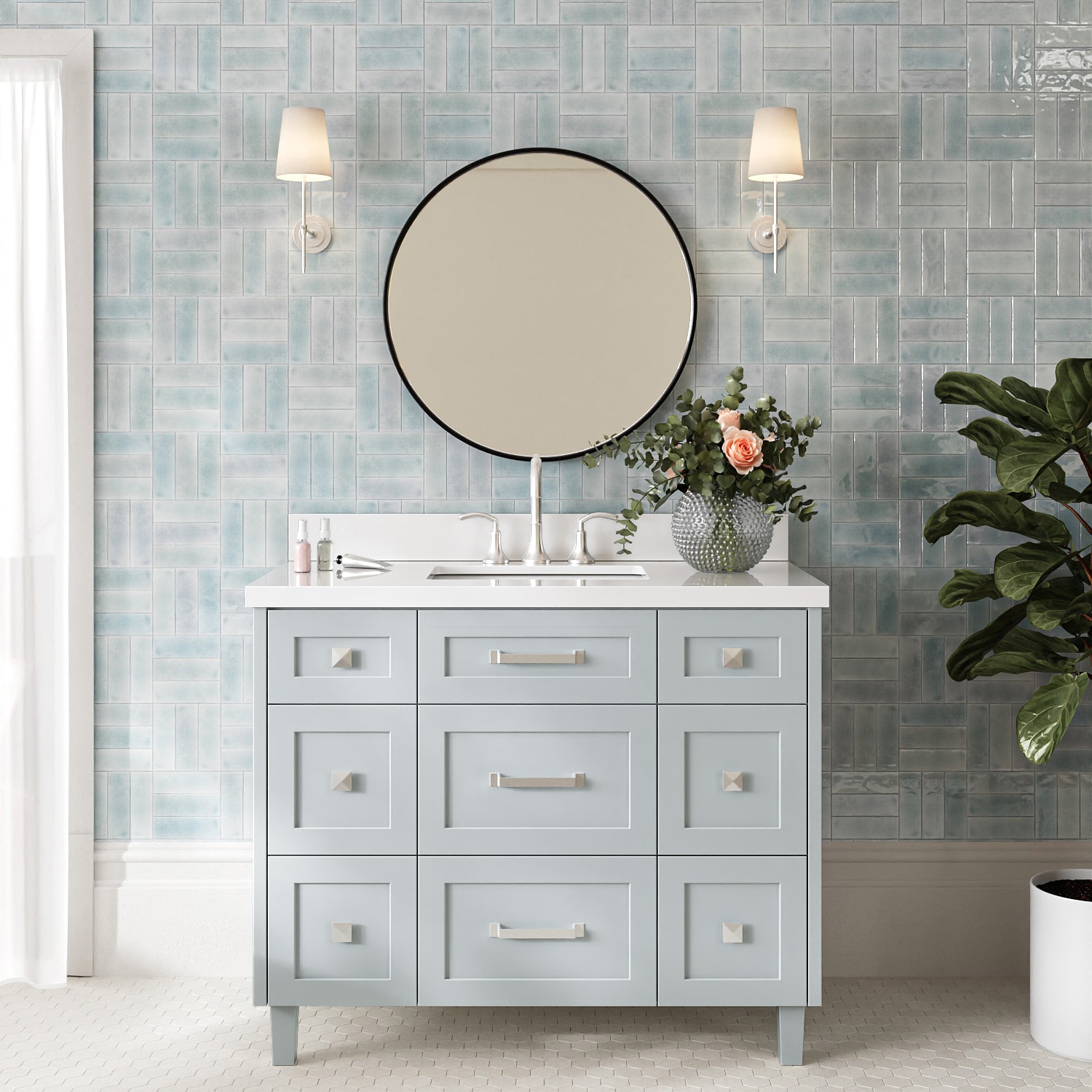 ARIEL - Monroe 42-in Gray Undermount Single Sink Bathroom Vanity with Pure White Quartz Quartz Top