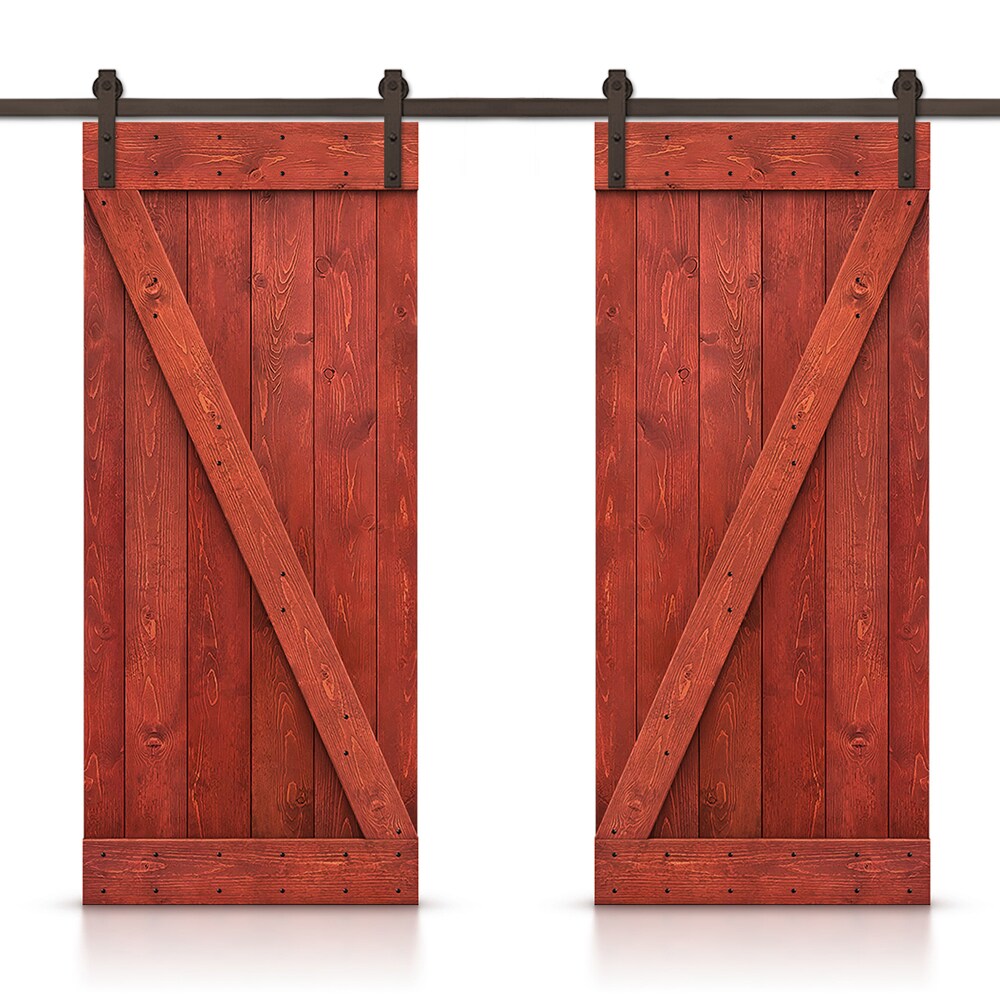CALHOME CN+(2)SAB-79+B20H 40-in x 84-in Cherry Red Stained Wood Solid core Double Barn Door (Hardware Included)