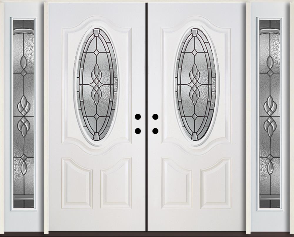 RELIABILT LO911234 Hampton 96-in x 80-in x Fiberglass Oval lite Left-hand inswing Modern White Painted Prehung Double Front Door with Sidelights Insulating core