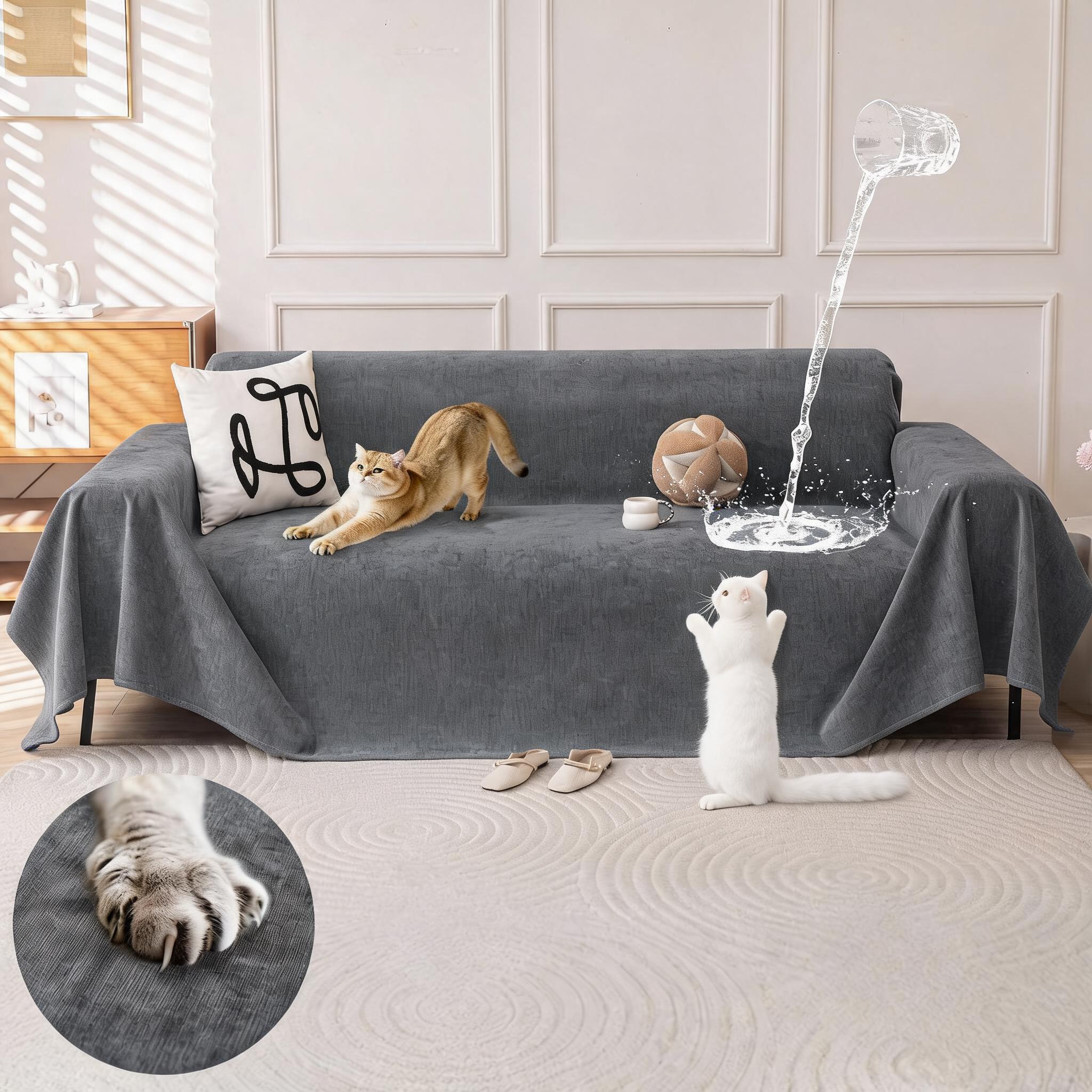 Garvee - Heavy Duty Cat Scratch Protector for Sofa Waterproof Anti Slip 3 Cushion Couch Cover Mac...