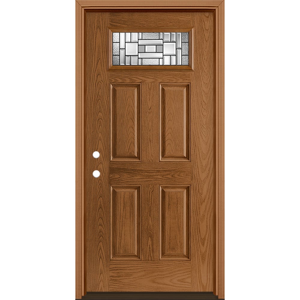 Masonite 3421074 Naples 36-in x 80-in x 4-9/16-in Fiberglass 1/4 lite Right-hand inswing Woodhaven Stained Prehung Front Door with Brickmould Insulating core
