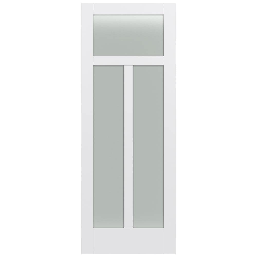 JELD-WEN LOWOLJW221100248 MODA 1033W 36-in x 96-in Primed 3-panel craftsman Frosted glass Smooth Solid core Primed MDF Slab Door
