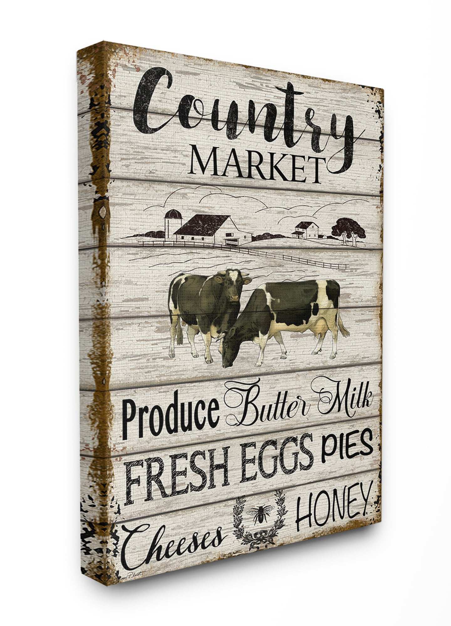 Stupell Industries Farmhouse Planked Look Country Market Sign Jean Plout Gallery Wrapped Canvas 30-in H x 24-in W Abstract Print on Canvas -  RWP-156-CN-24X30