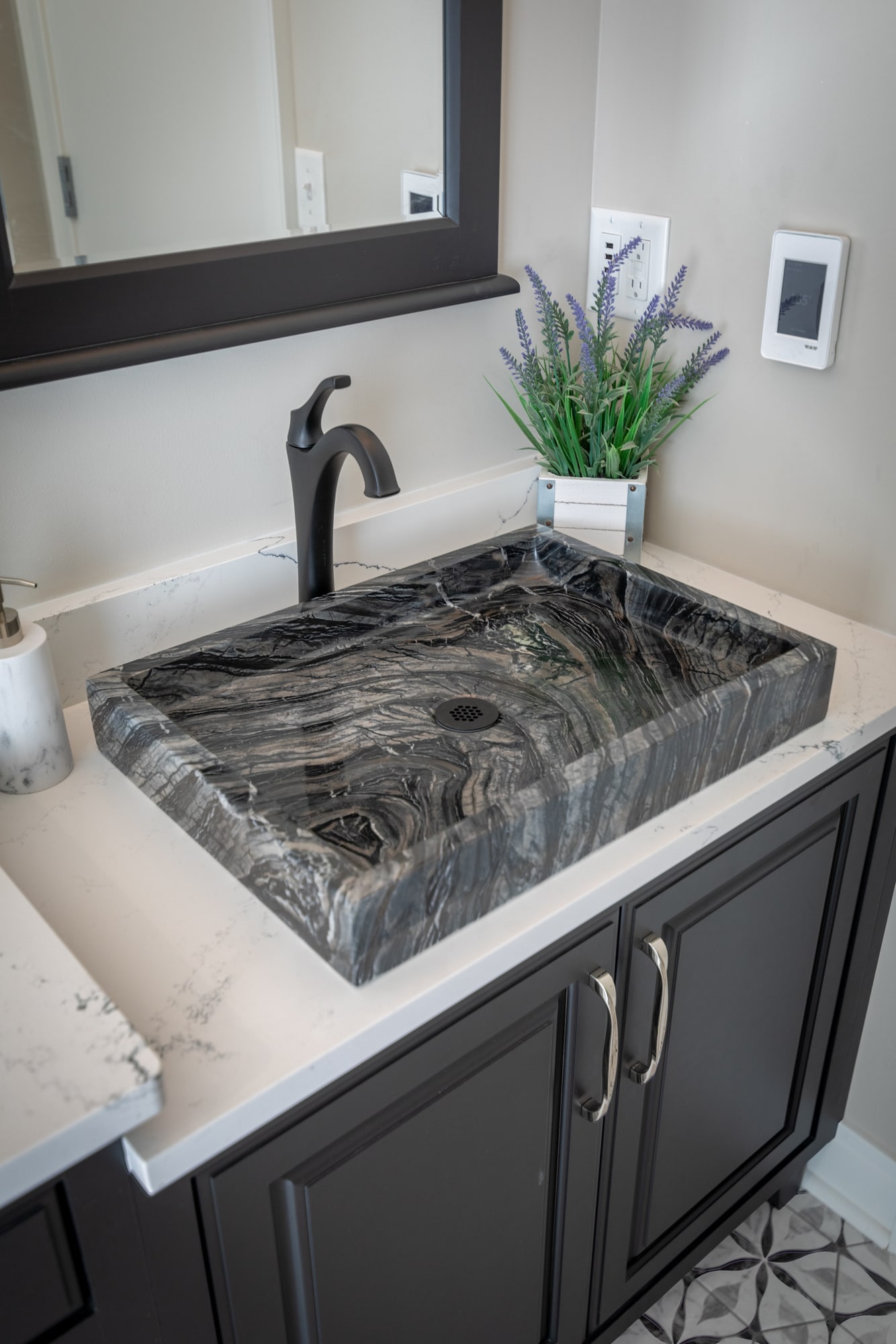 Charcoal Gray Stone Rectangular Vessel Bathroom Sink