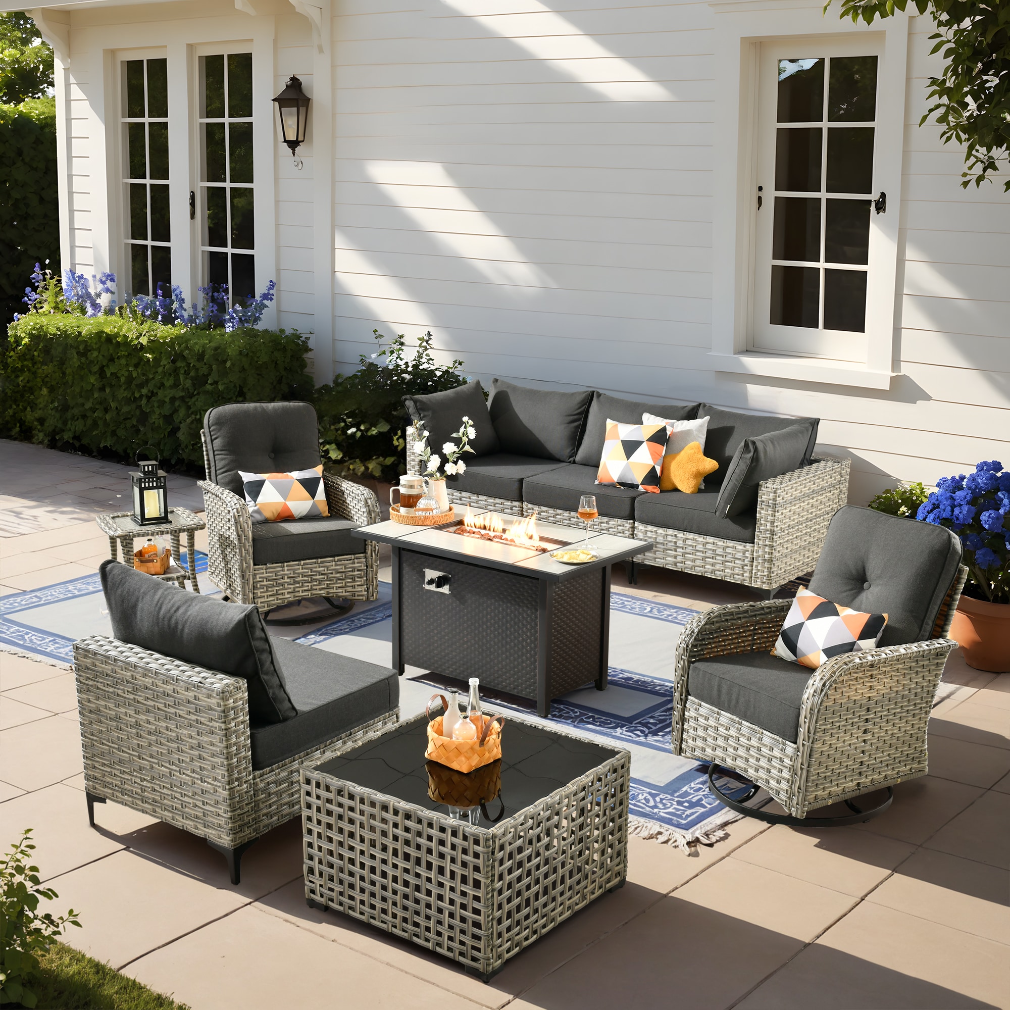 ALTRIGUS 6LCFP03VYZSKT109AL 9 -Piece Wicker Patio Sofa Conversation Set with Black Cushions