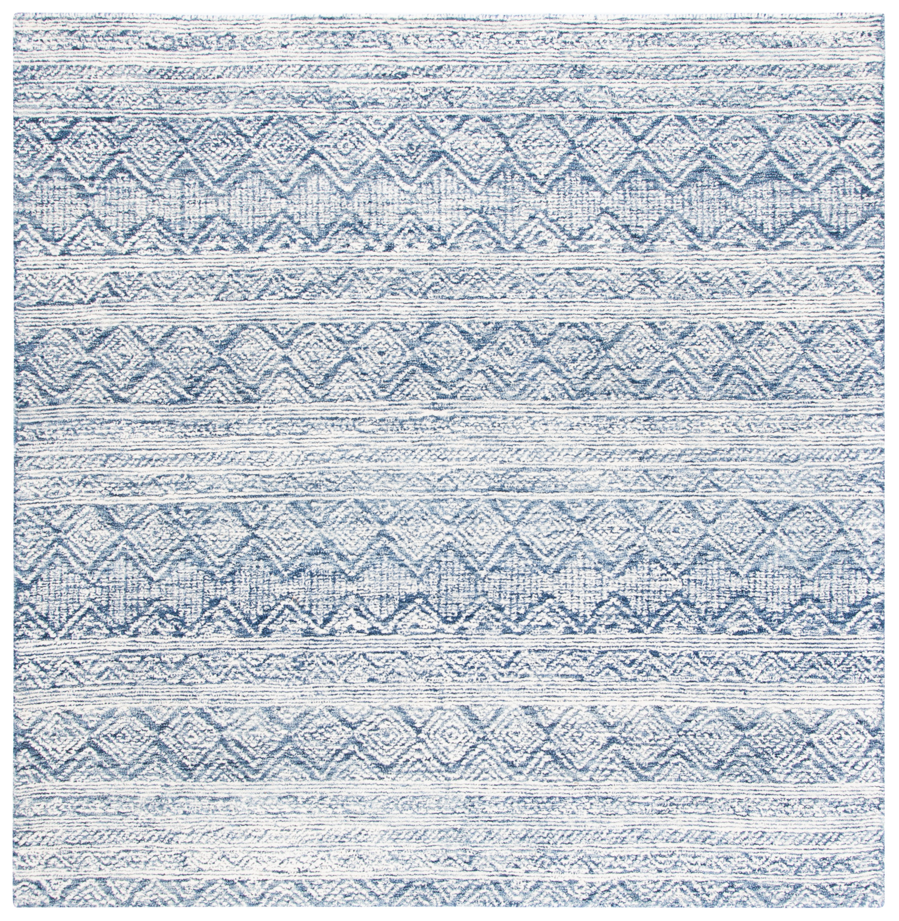 Blue and Ivory 6' x 6' Square Hand-Tufted Wool Rug
