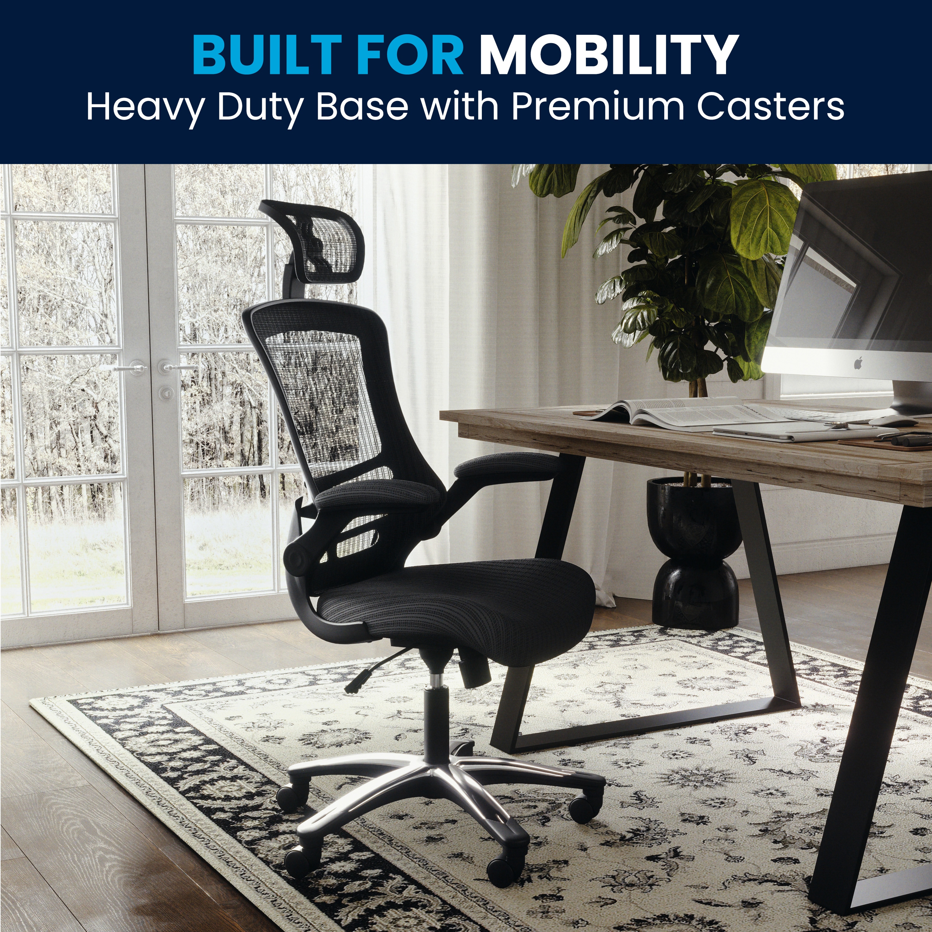 High-Back Black Mesh Swivel Executive Office Chair with Adjustable Arms
