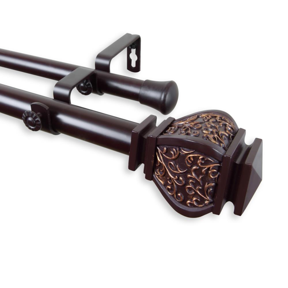 Hart & Harlow L100-14-486-D 1-in Mia 48-in to 84-in Mahogany Steel Double curtain rod with Finials